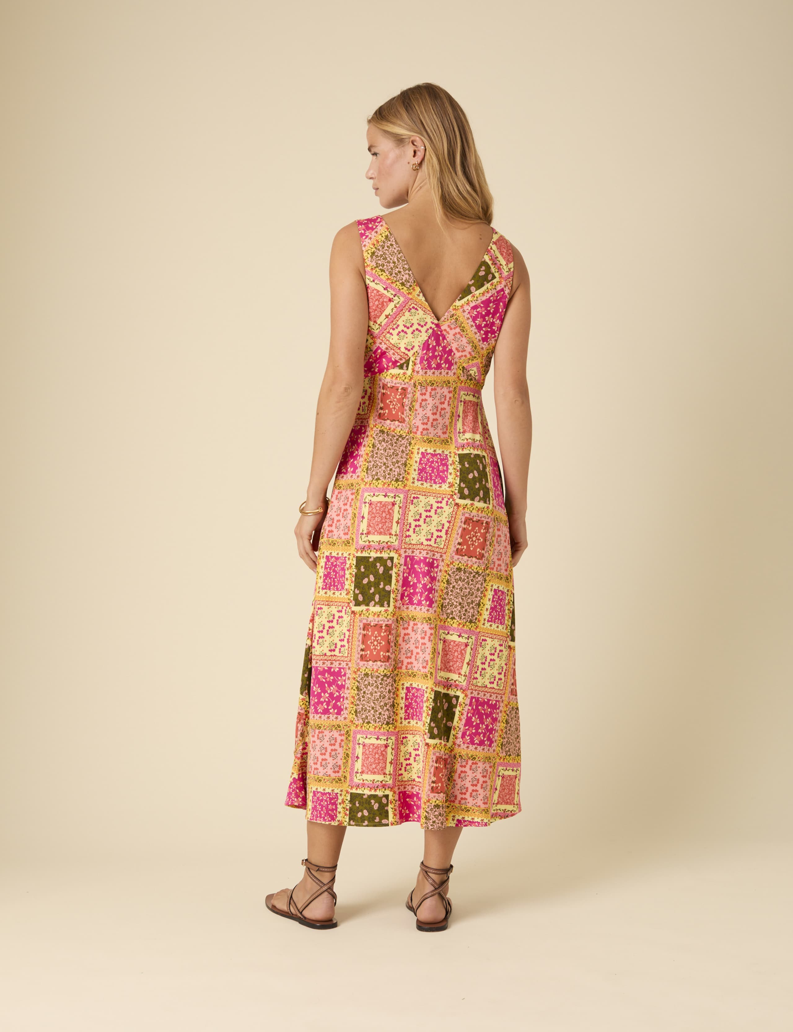 Patchwork VNeck Midi Slip Dress 2 of 5