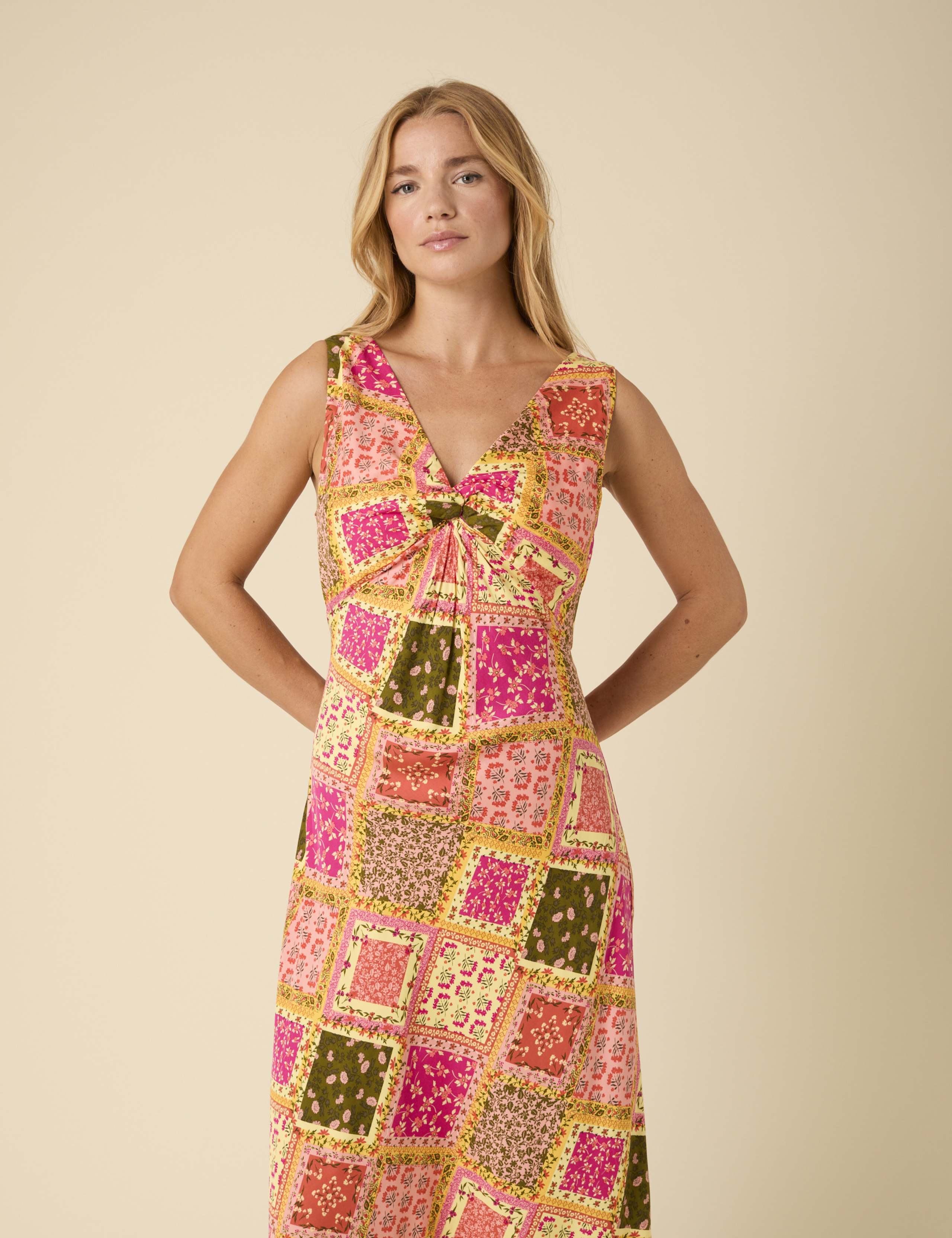 Patchwork VNeck Midi Slip Dress 3 of 5