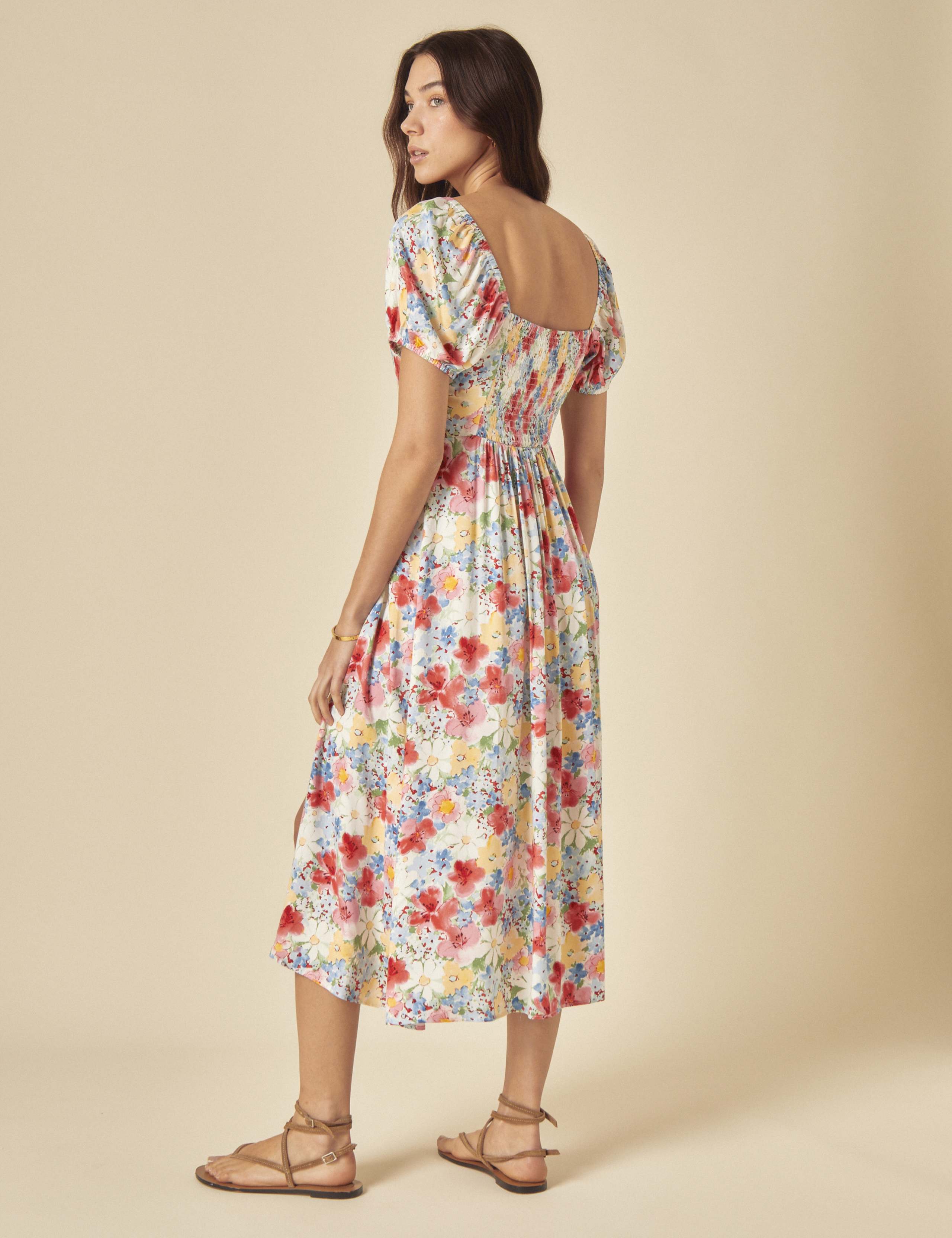 Floral Square Neck Midi Waisted Dress 2 of 5