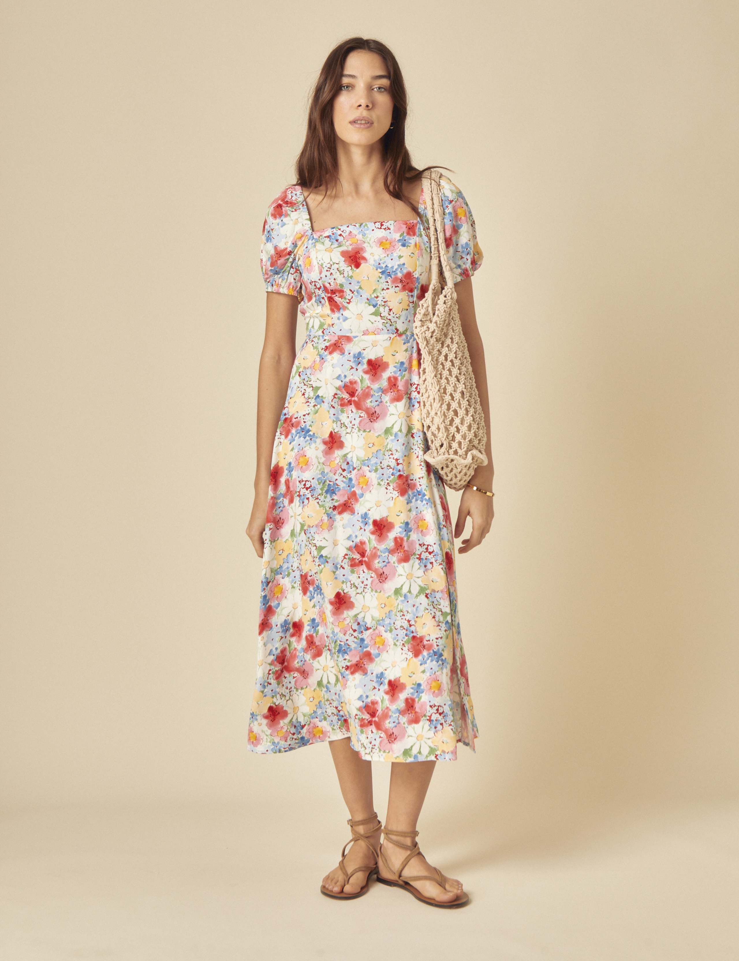 Floral Square Neck Midi Waisted Dress 4 of 5