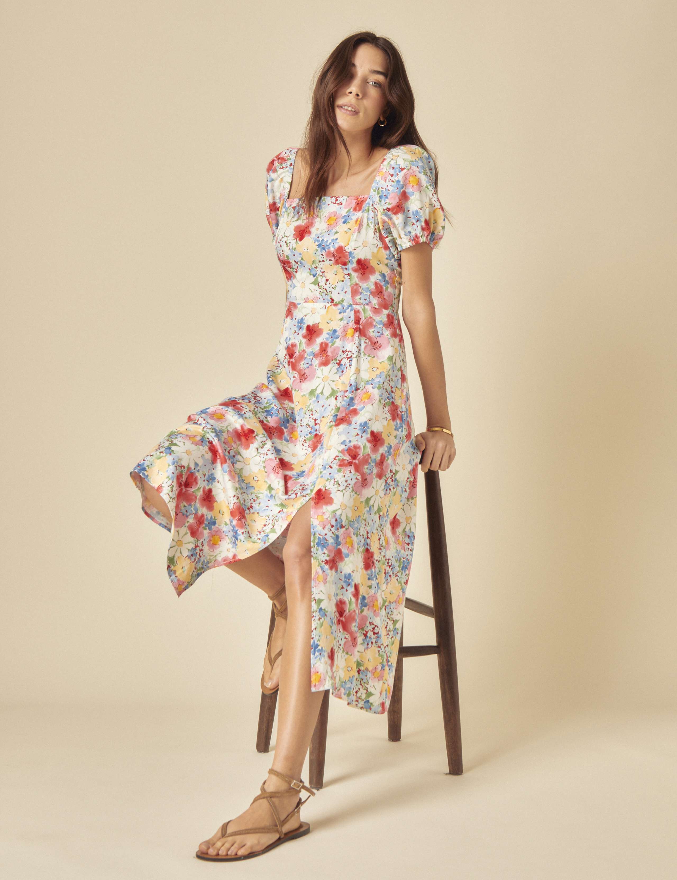 Floral Square Neck Midi Waisted Dress 5 of 5