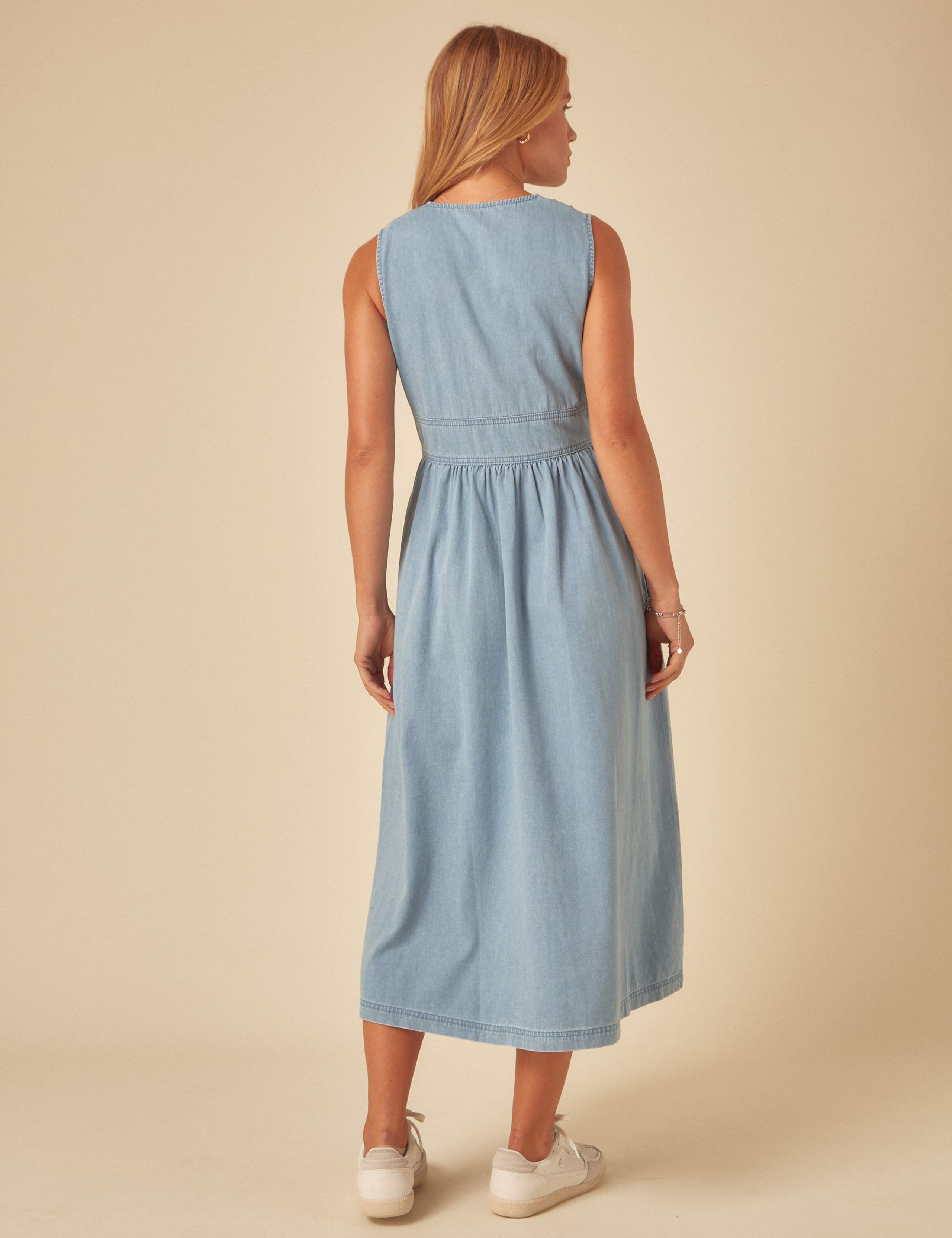 Pure Cotton Tie Neck Midaxi Waisted Dress 2 of 4