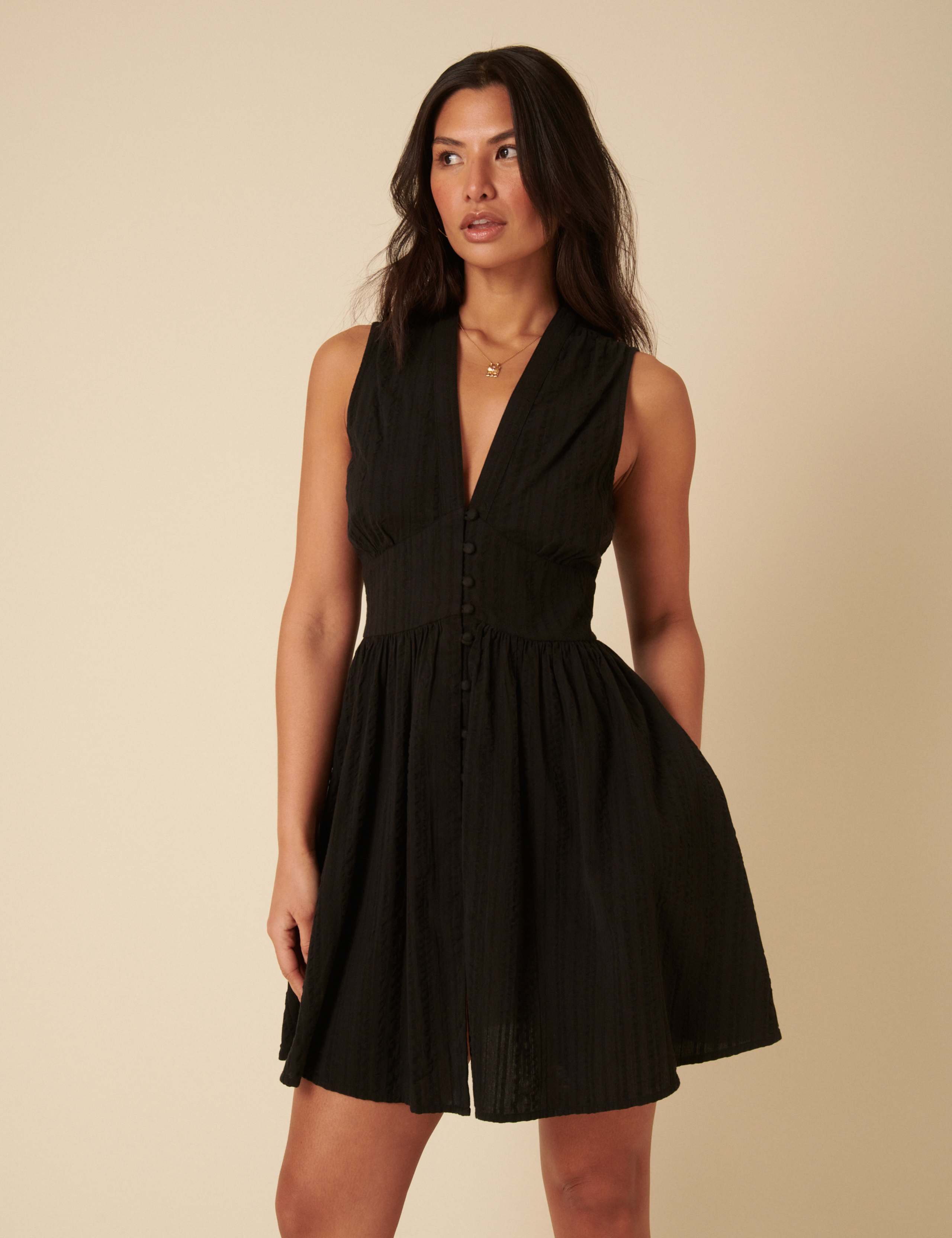 Linen Rich VNeck Mini Waisted Dress 2 of 5