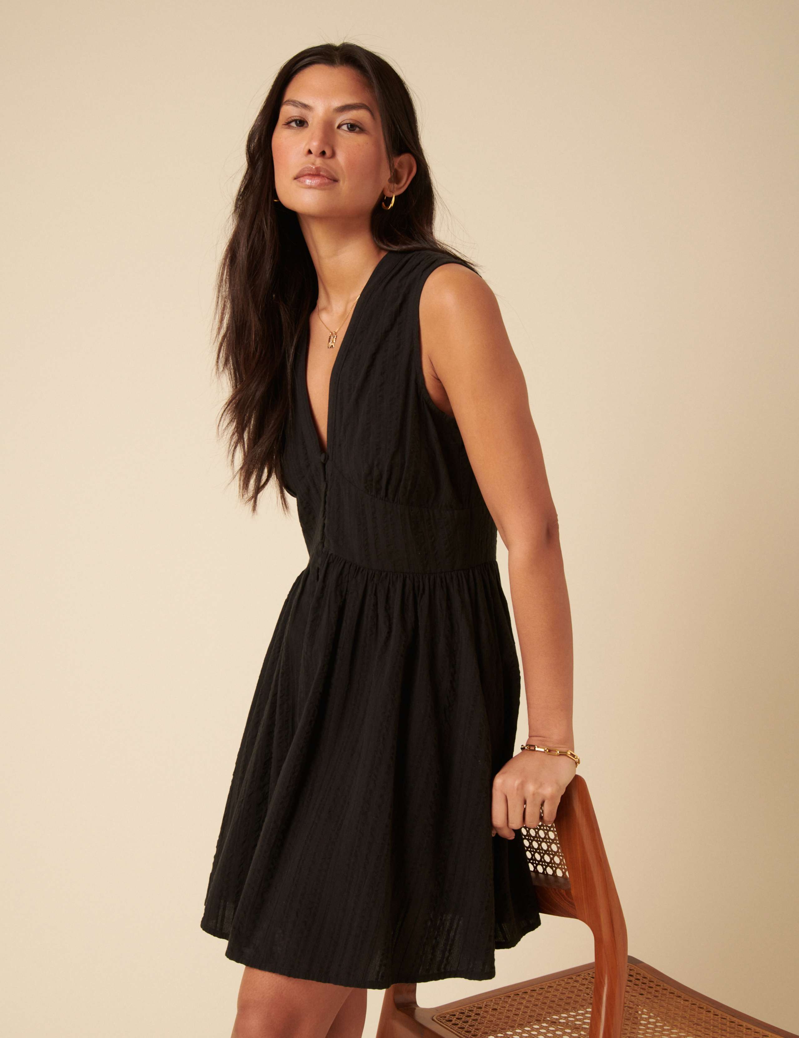 Linen Rich VNeck Mini Waisted Dress 5 of 5