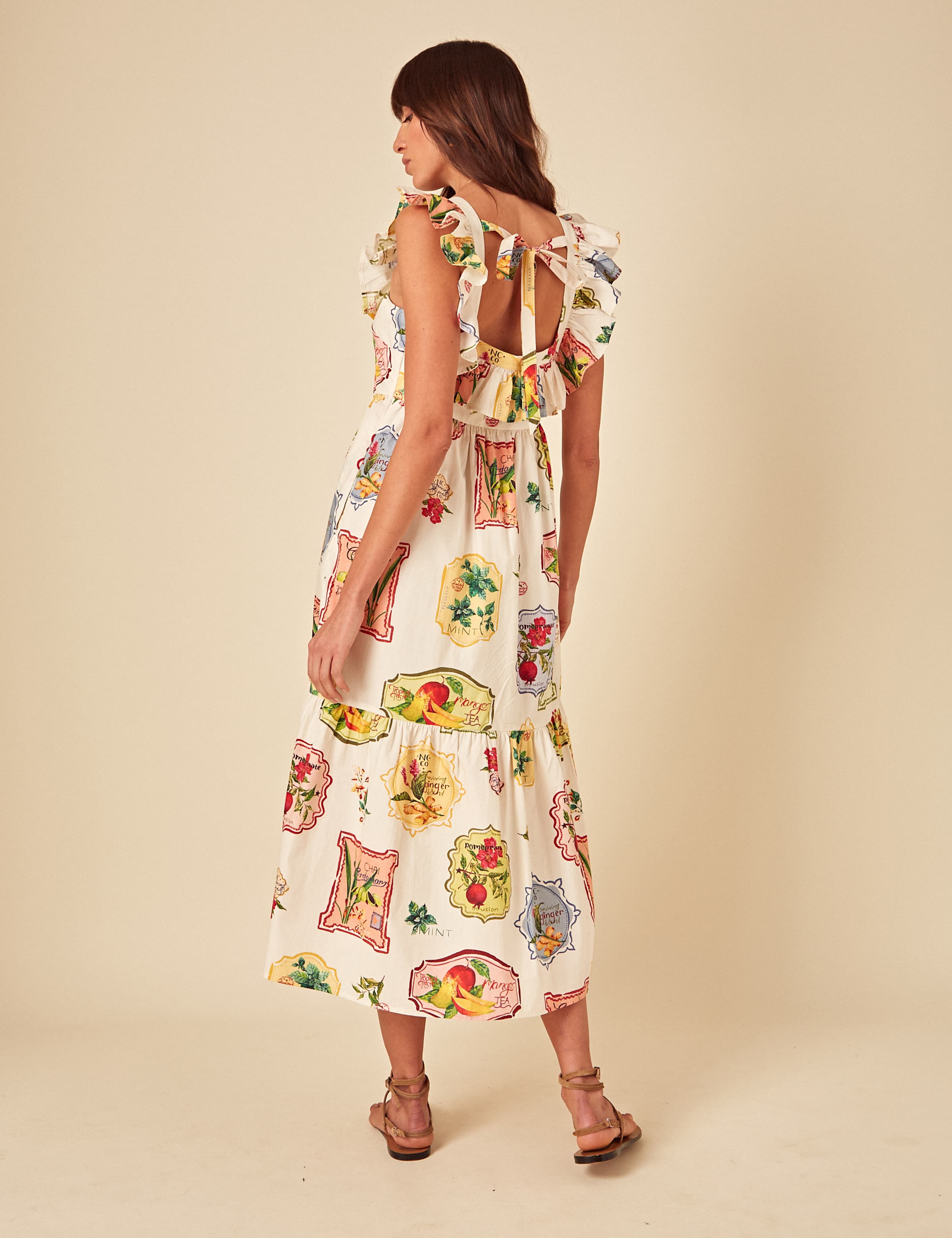 Pure Cotton Fruit Tea Print Midi Tiered Dress 2 of 4