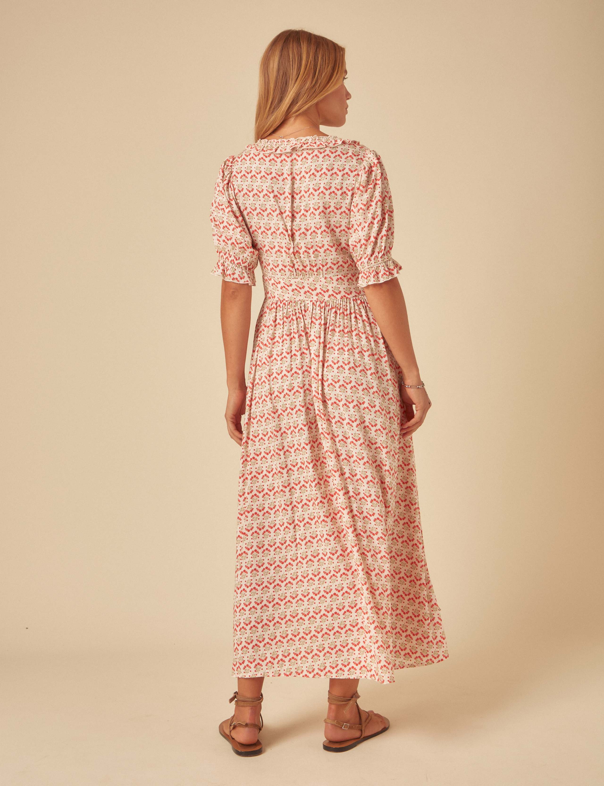 Floral Frill Detail Midaxi Waisted Dress 2 of 5