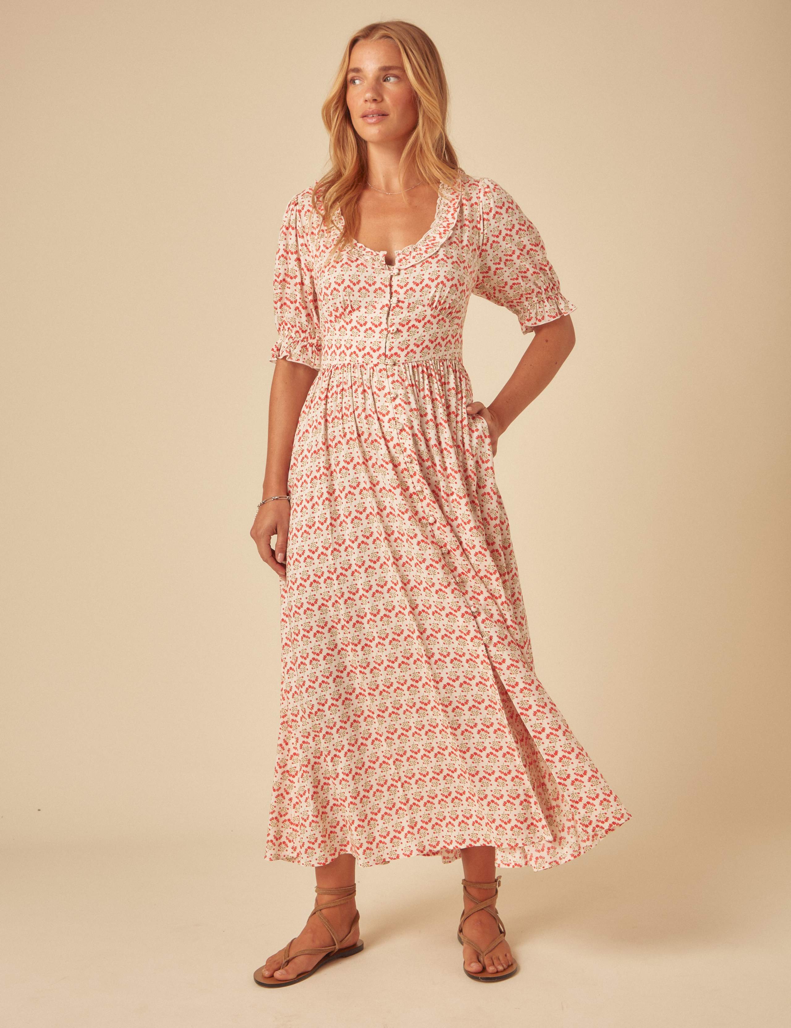 Floral Frill Detail Midaxi Waisted Dress 5 of 5