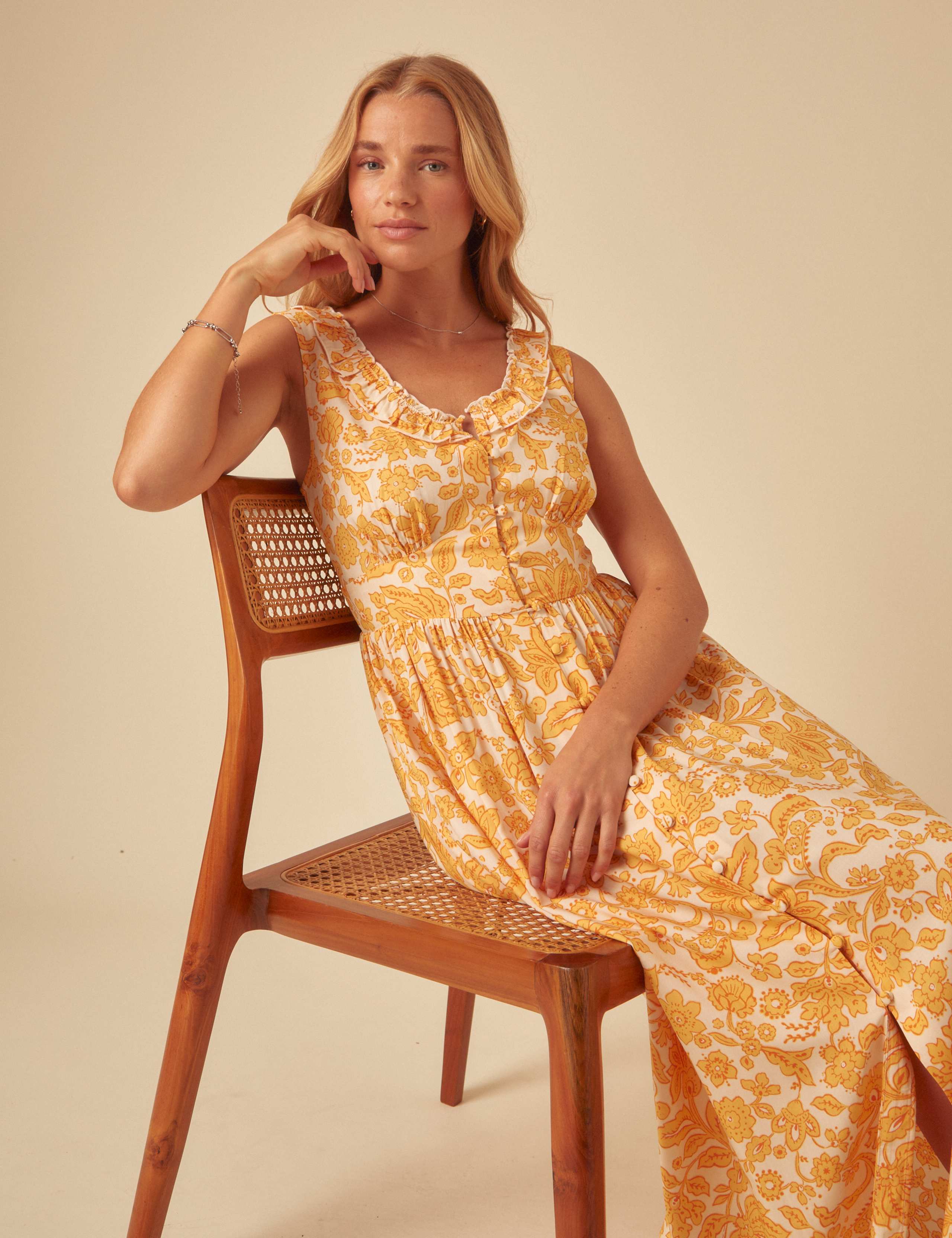 Pure Cotton Paisley Notch Neck Waisted Dress 5 of 5