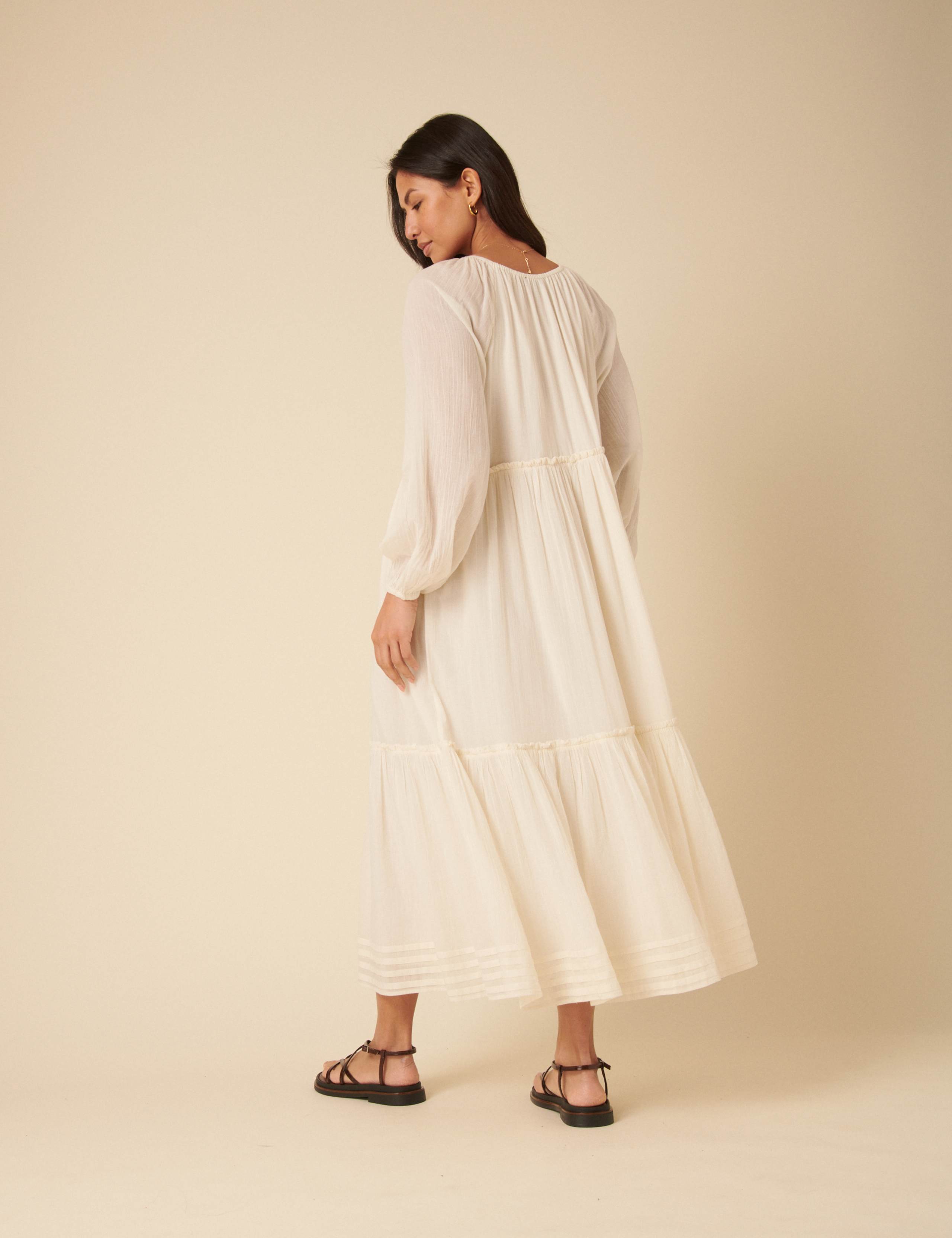 Pure Cotton Tie Neck Midaxi Smock Dress 2 of 5