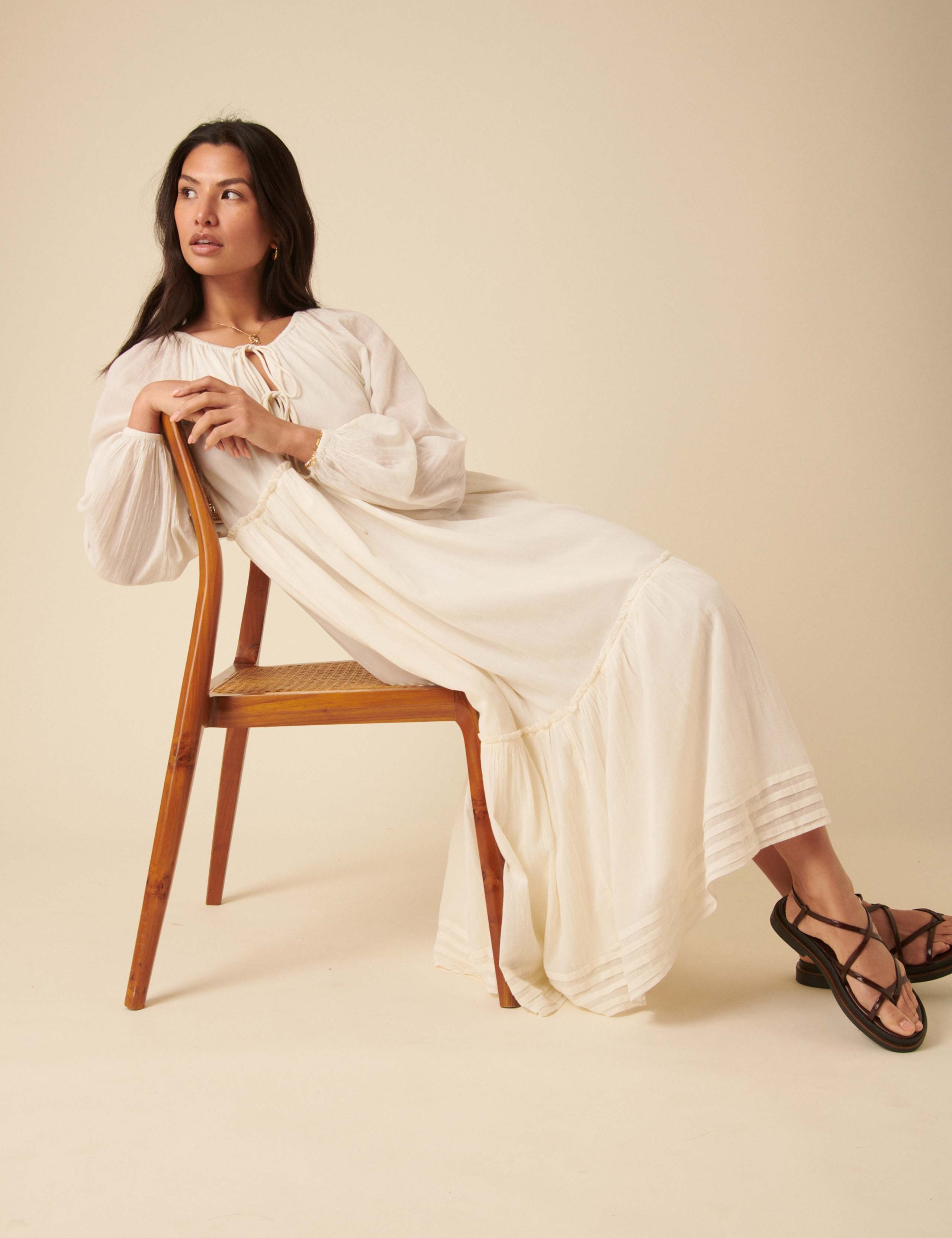 Pure Cotton Tie Neck Midaxi Smock Dress 4 of 5