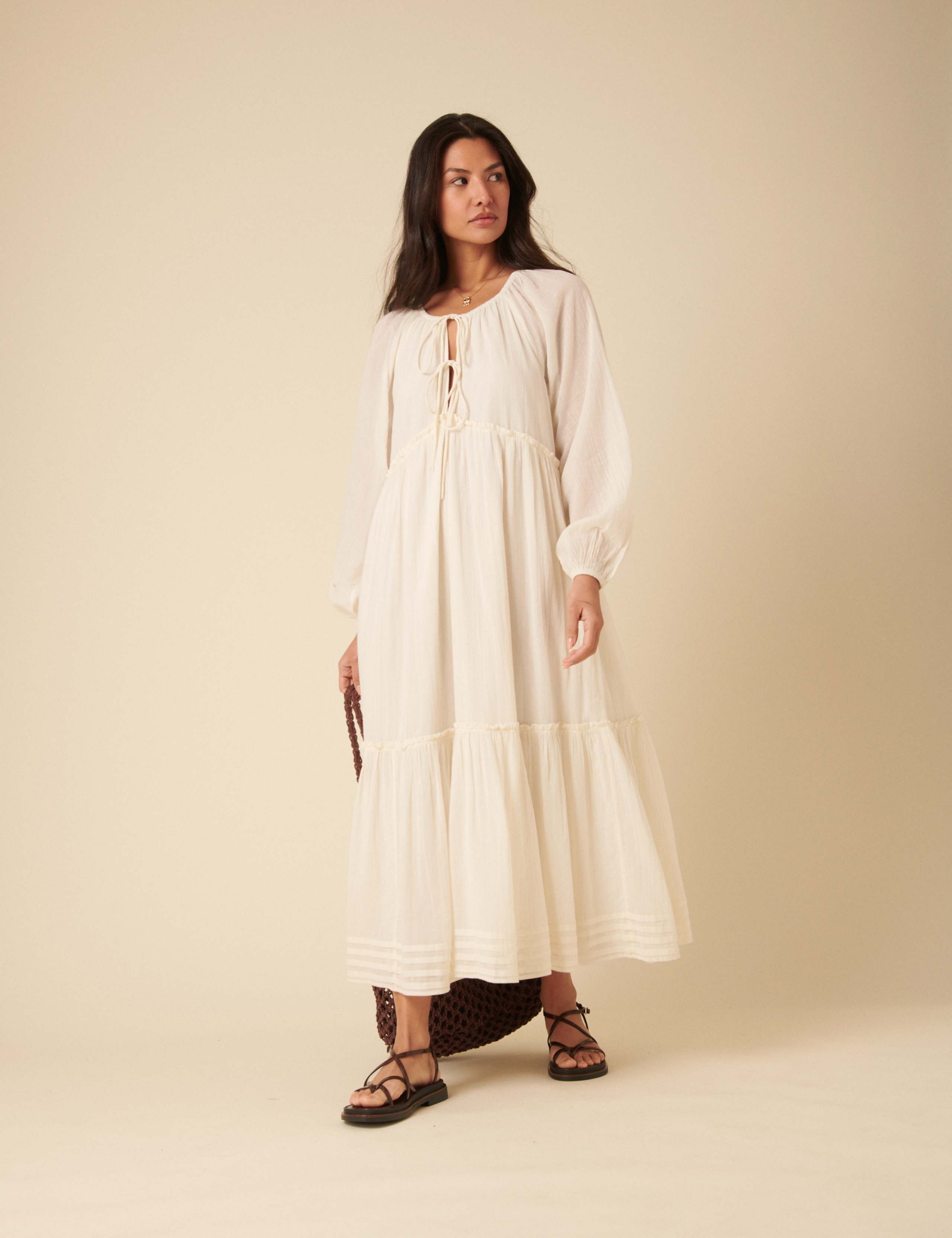 Pure Cotton Tie Neck Midaxi Smock Dress 5 of 5