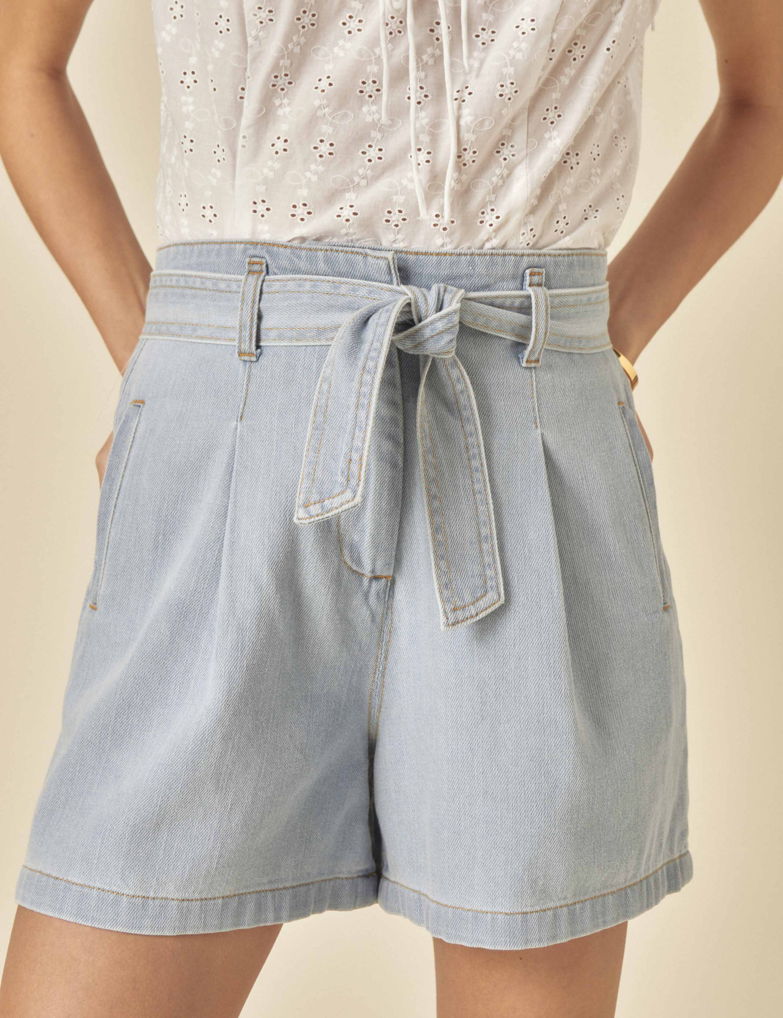 Pure Cotton Denim High Waisted Paper Bag Shorts 2 of 5
