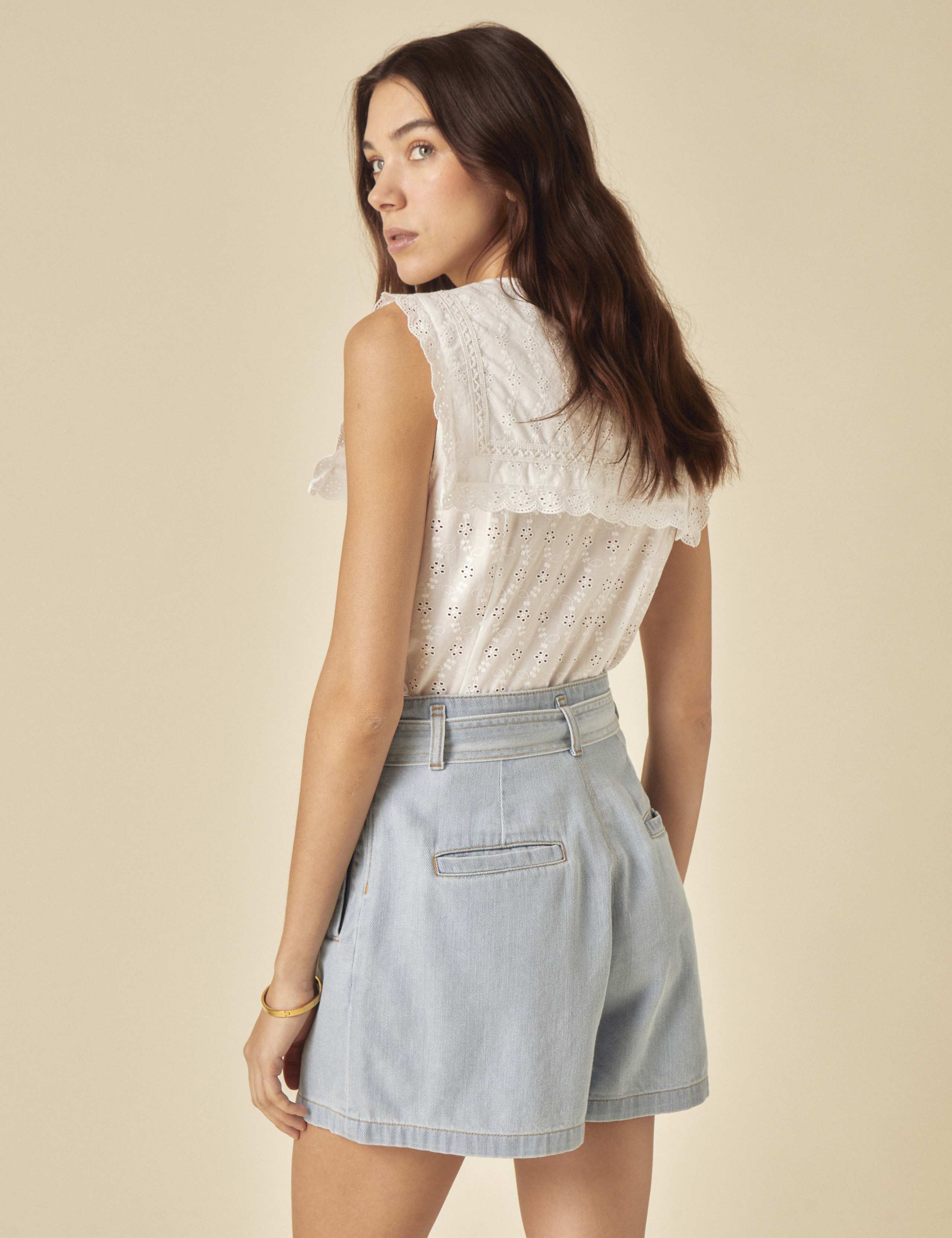 Pure Cotton Denim High Waisted Paper Bag Shorts 3 of 5