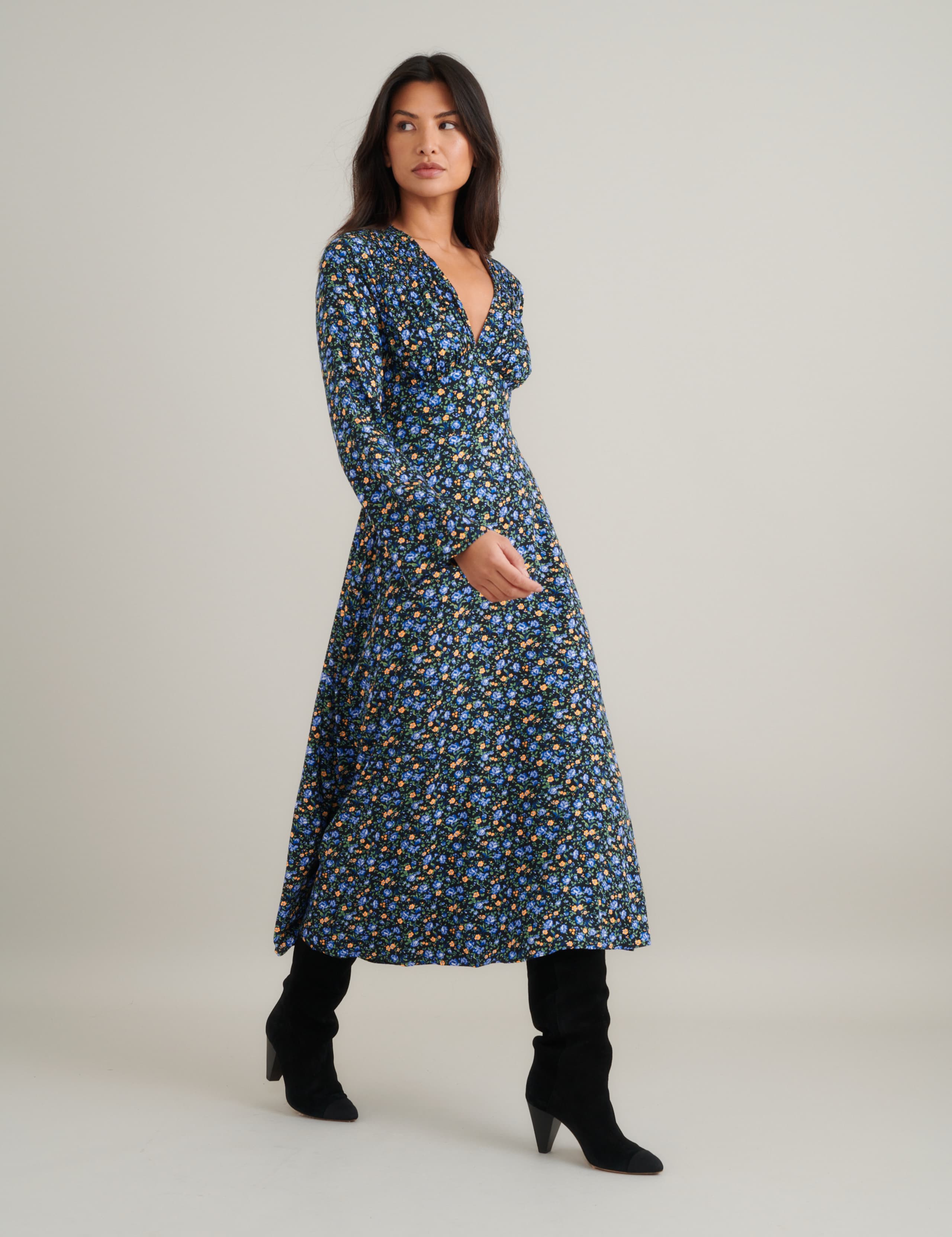 Floral V-Neck Midi Tea Dress 3 of 4