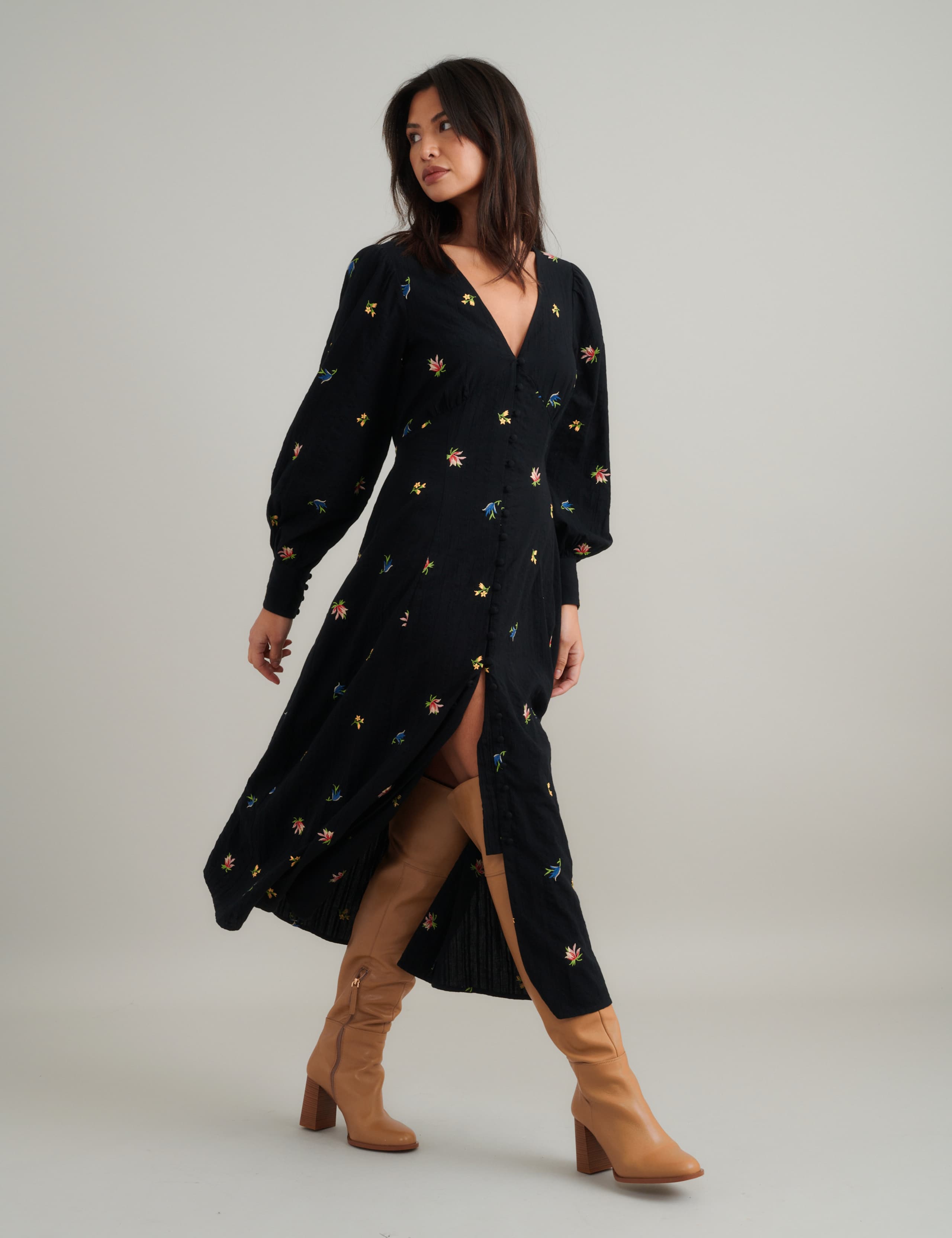 Pure Cotton Embroidered Midaxi Tea Dress 3 of 5