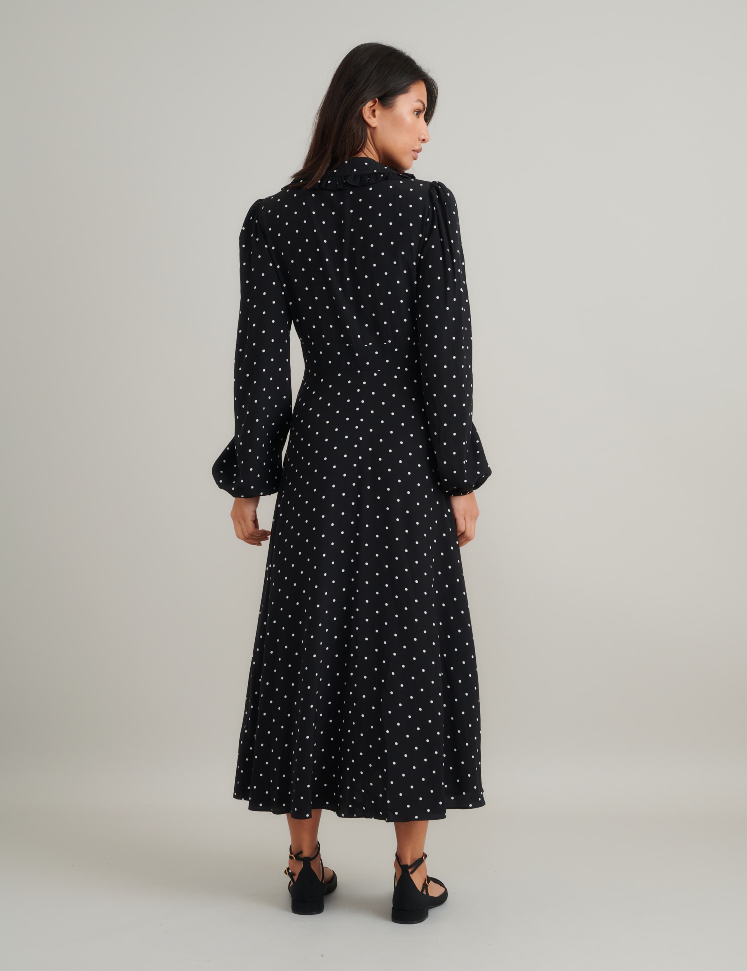 Polka Dot Blouson Sleeve Midi Tea Dress 2 of 5