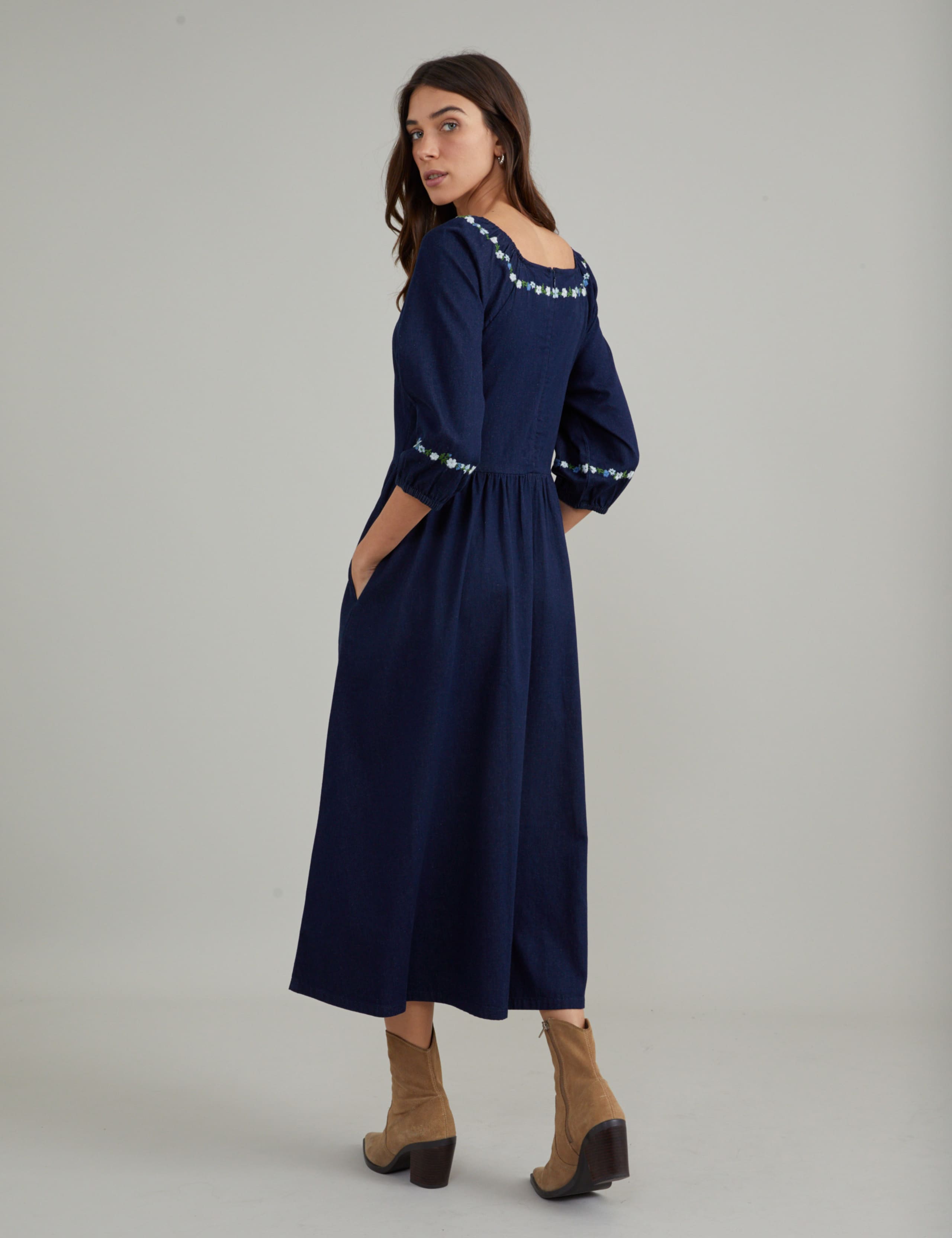 Pure Cotton Embroidered Square Neck Dress 2 of 4