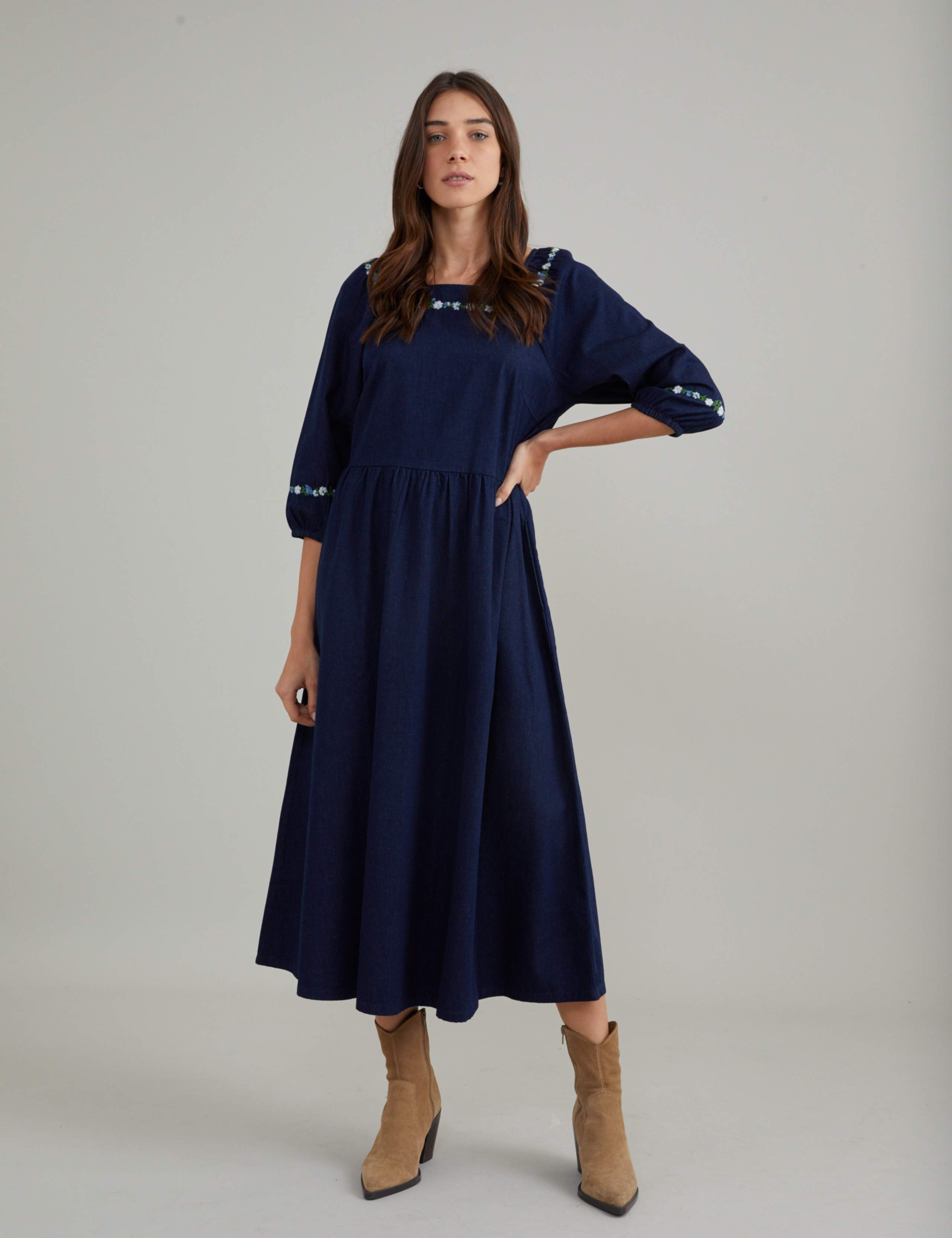 Pure Cotton Embroidered Square Neck Dress 4 of 4