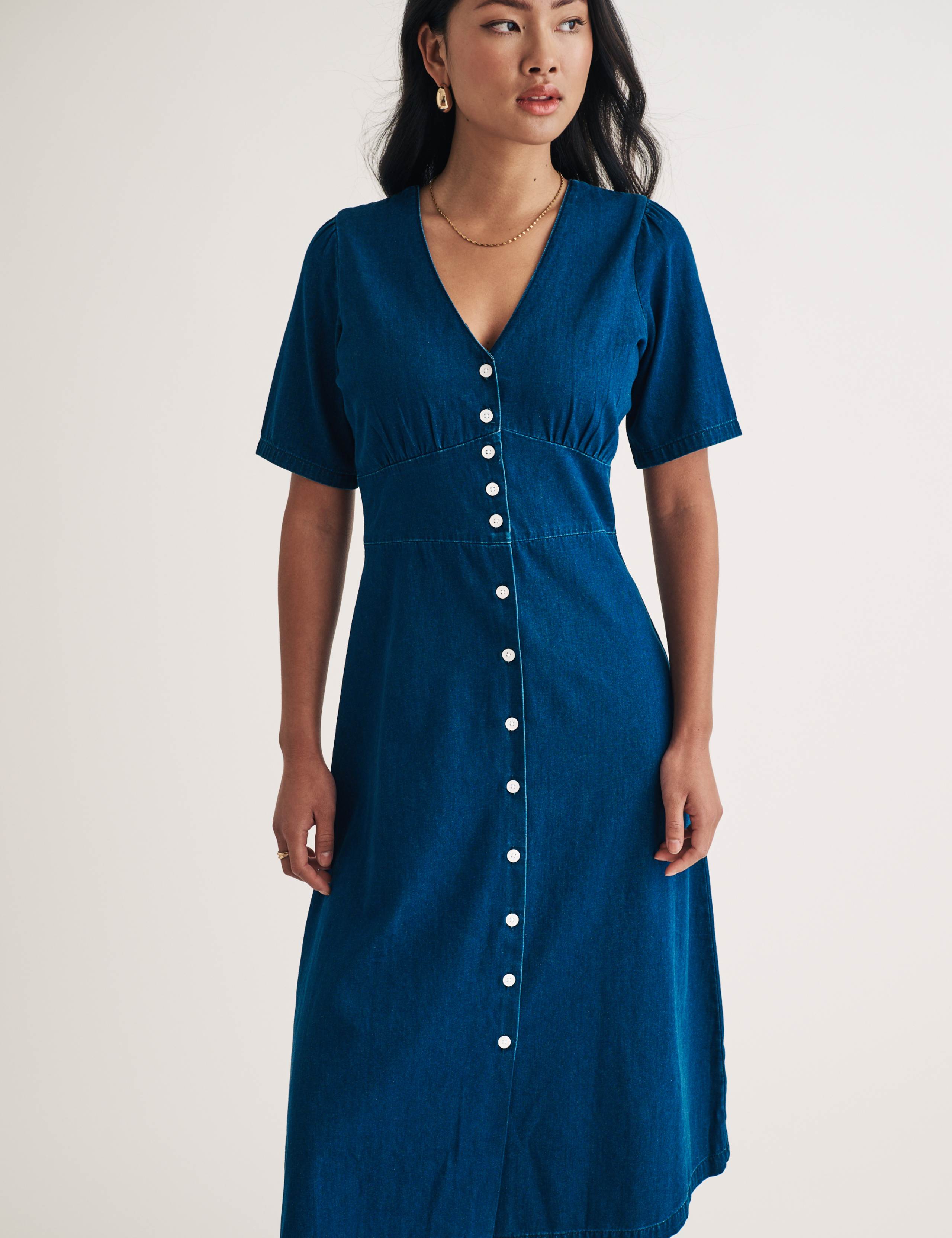 Denim V-Neck Midi Tea Dress 3 of 5