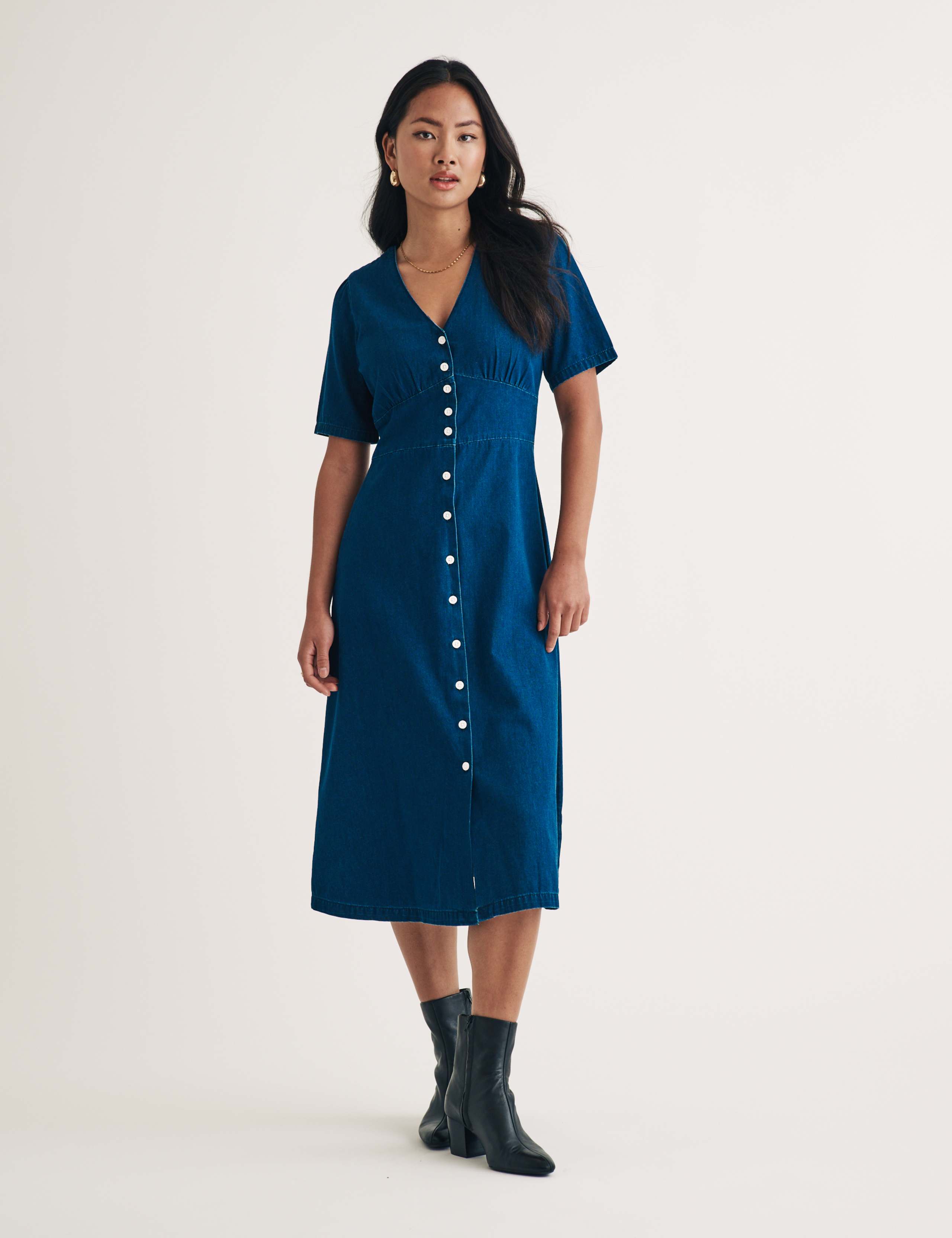 Denim V-Neck Midi Tea Dress 5 of 5