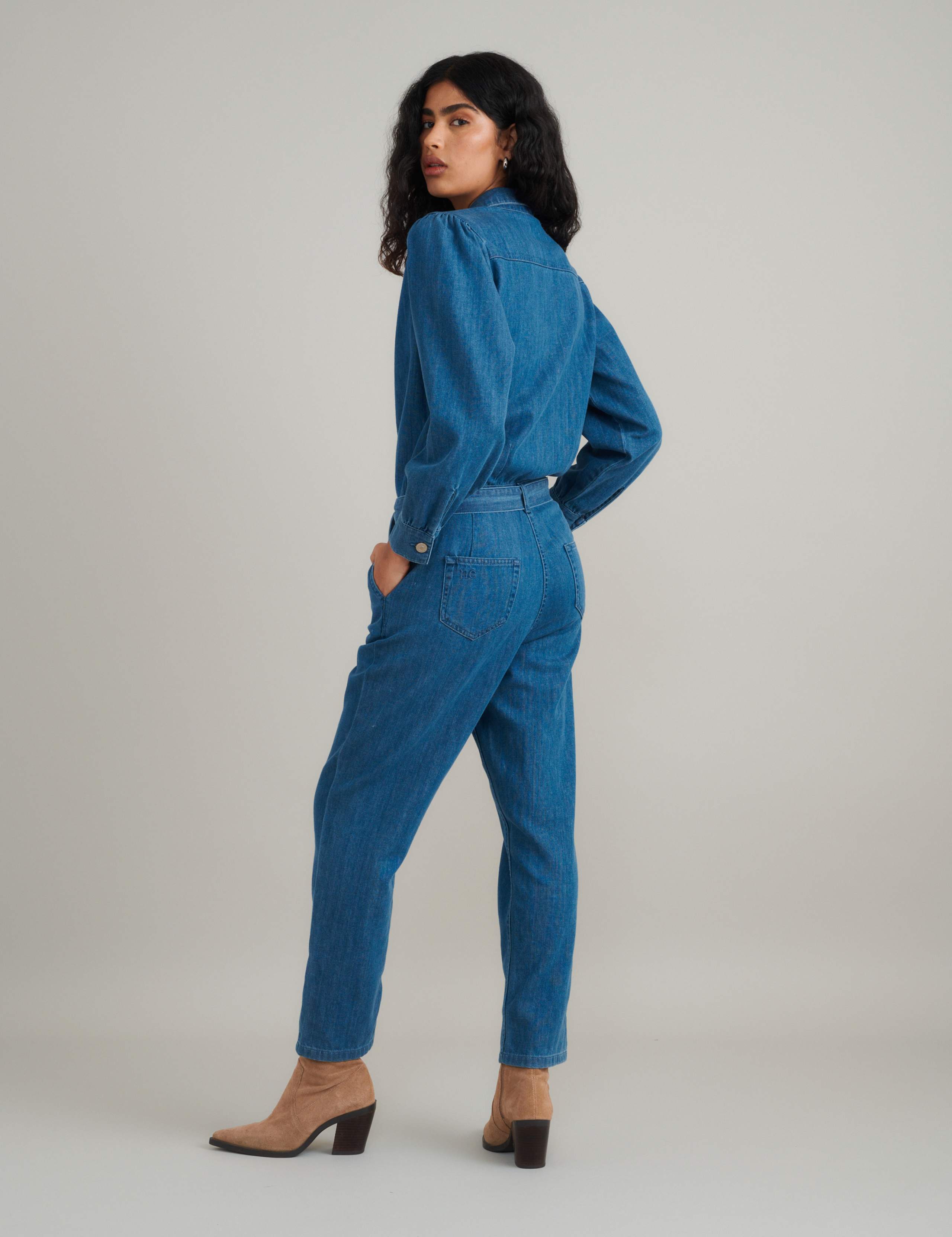 Denim Tie Detail Long Sleeve Jumpsuit 2 of 5