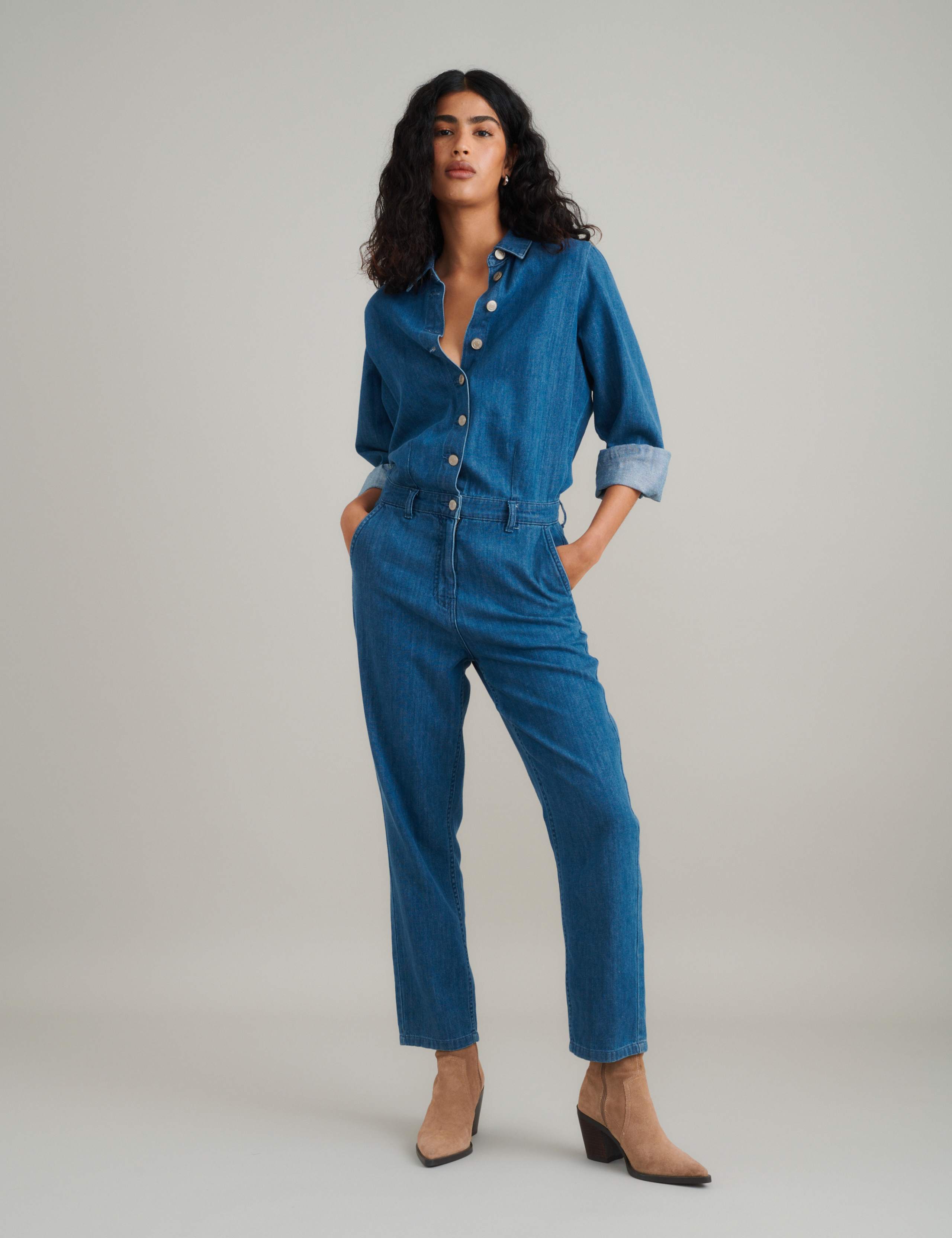 Denim Tie Detail Long Sleeve Jumpsuit 5 of 5