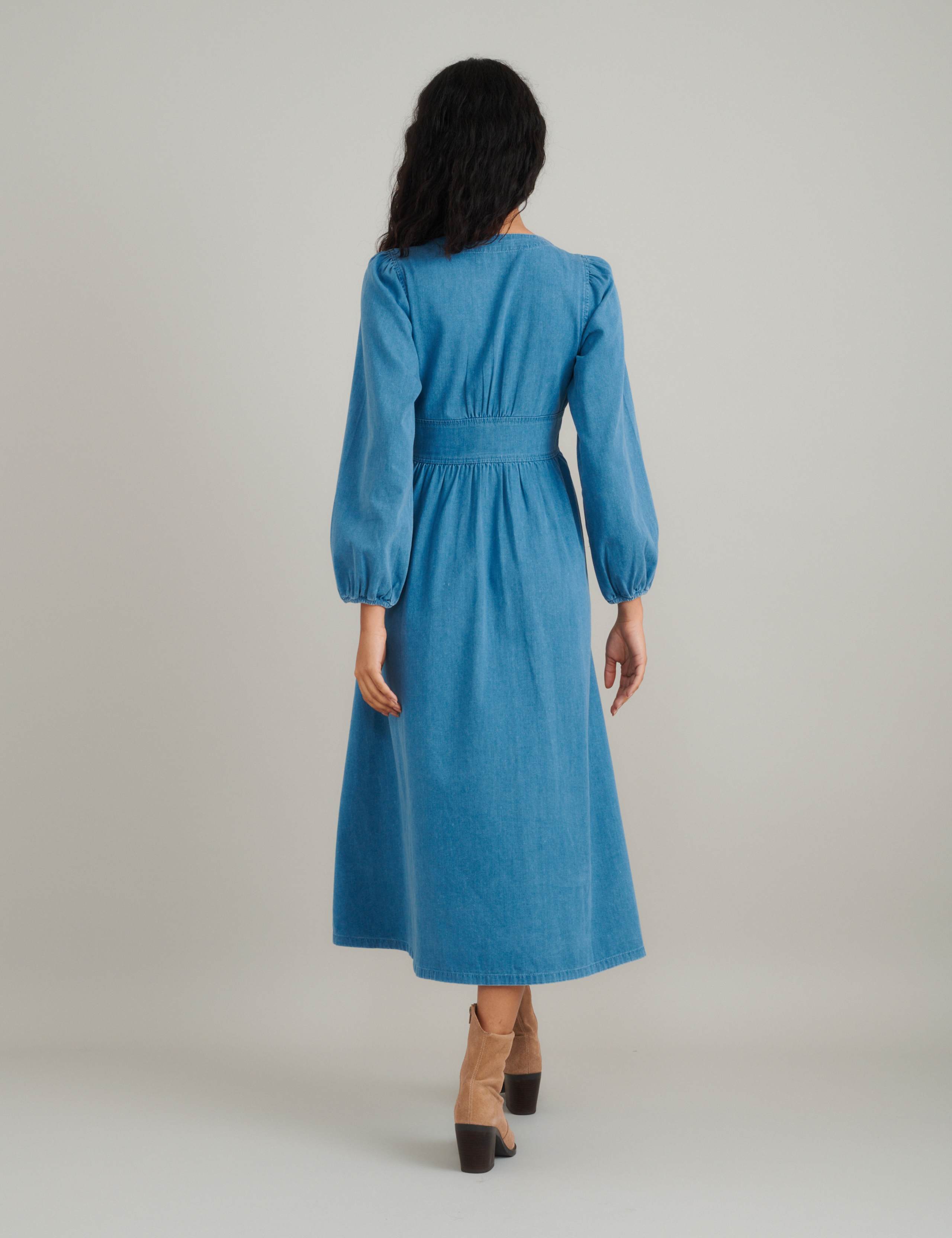 Denim Embroidered Midi Tea Dress 2 of 5