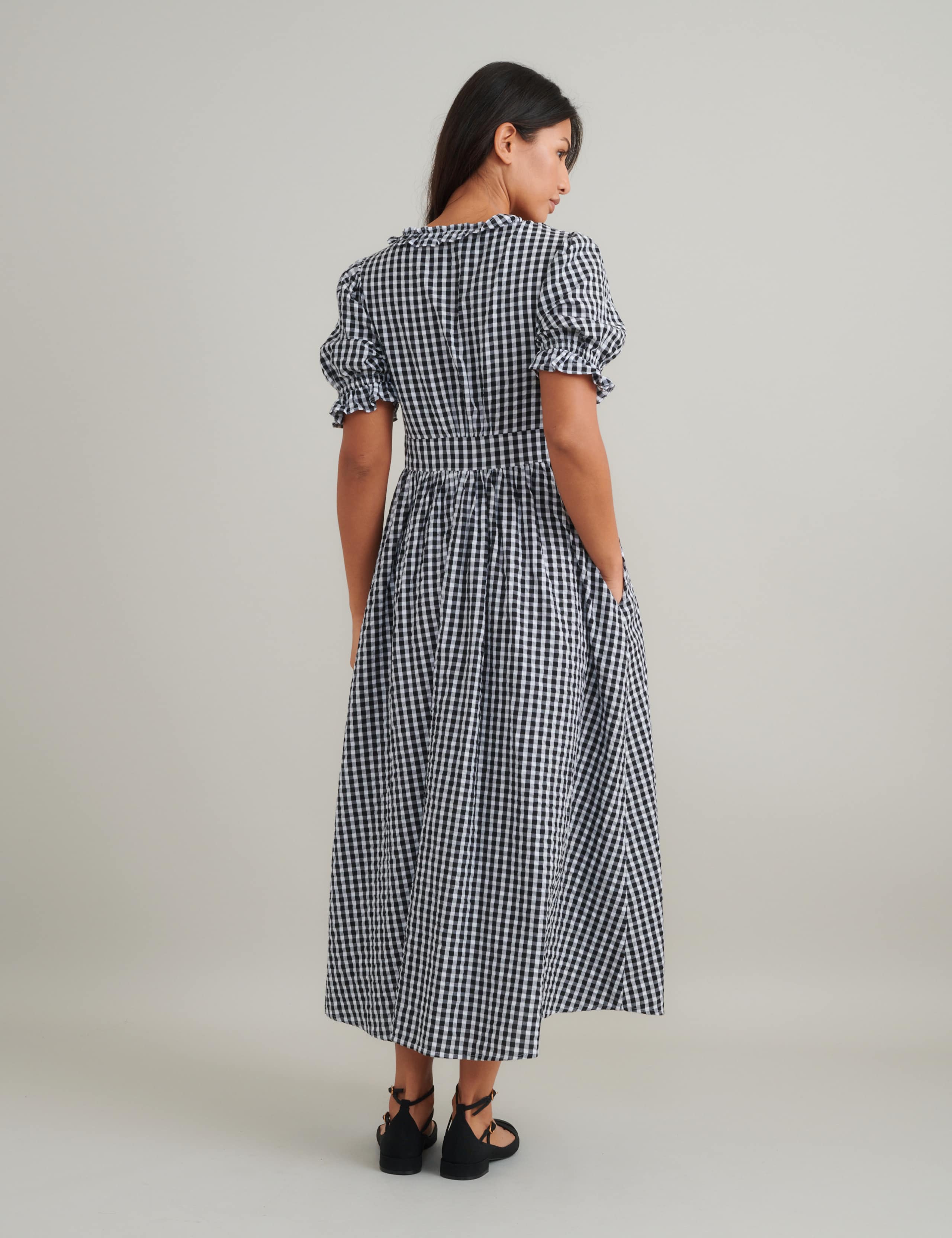 Pure Cotton Gingham Scoop Neck Midaxi Dress 2 of 4