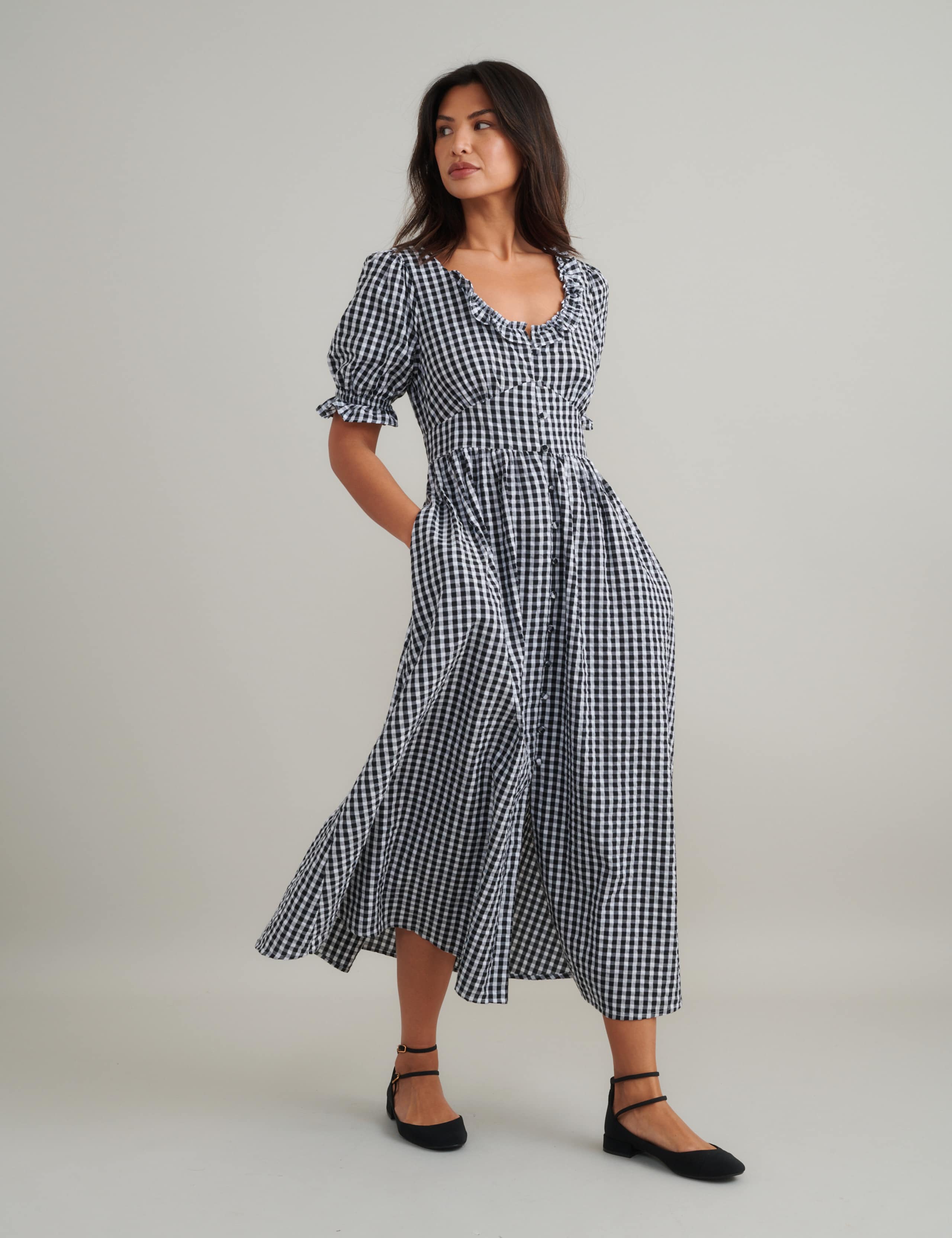 Pure Cotton Gingham Scoop Neck Midaxi Dress 4 of 4