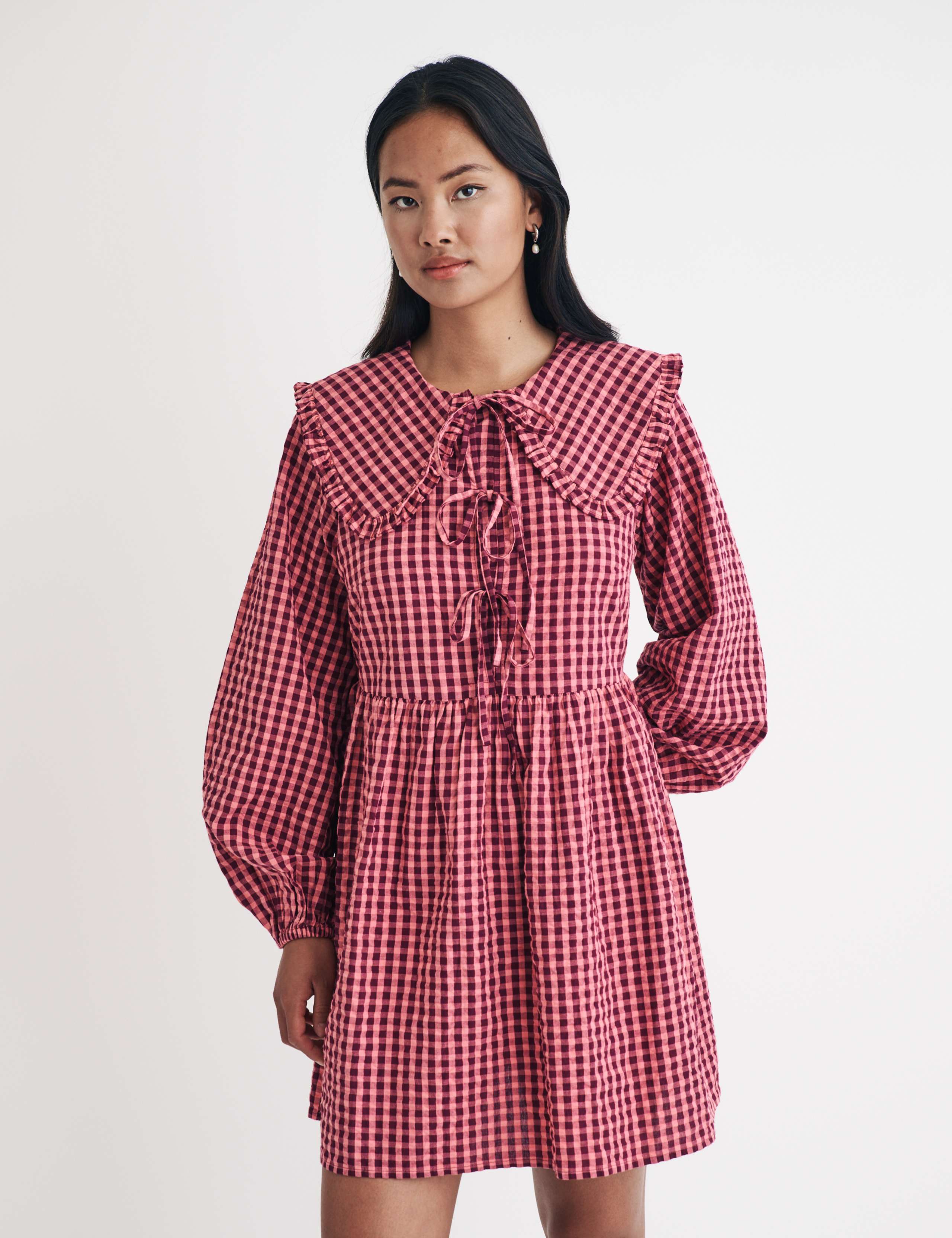 Pure Cotton Checked Mini Smock Dress 2 of 4