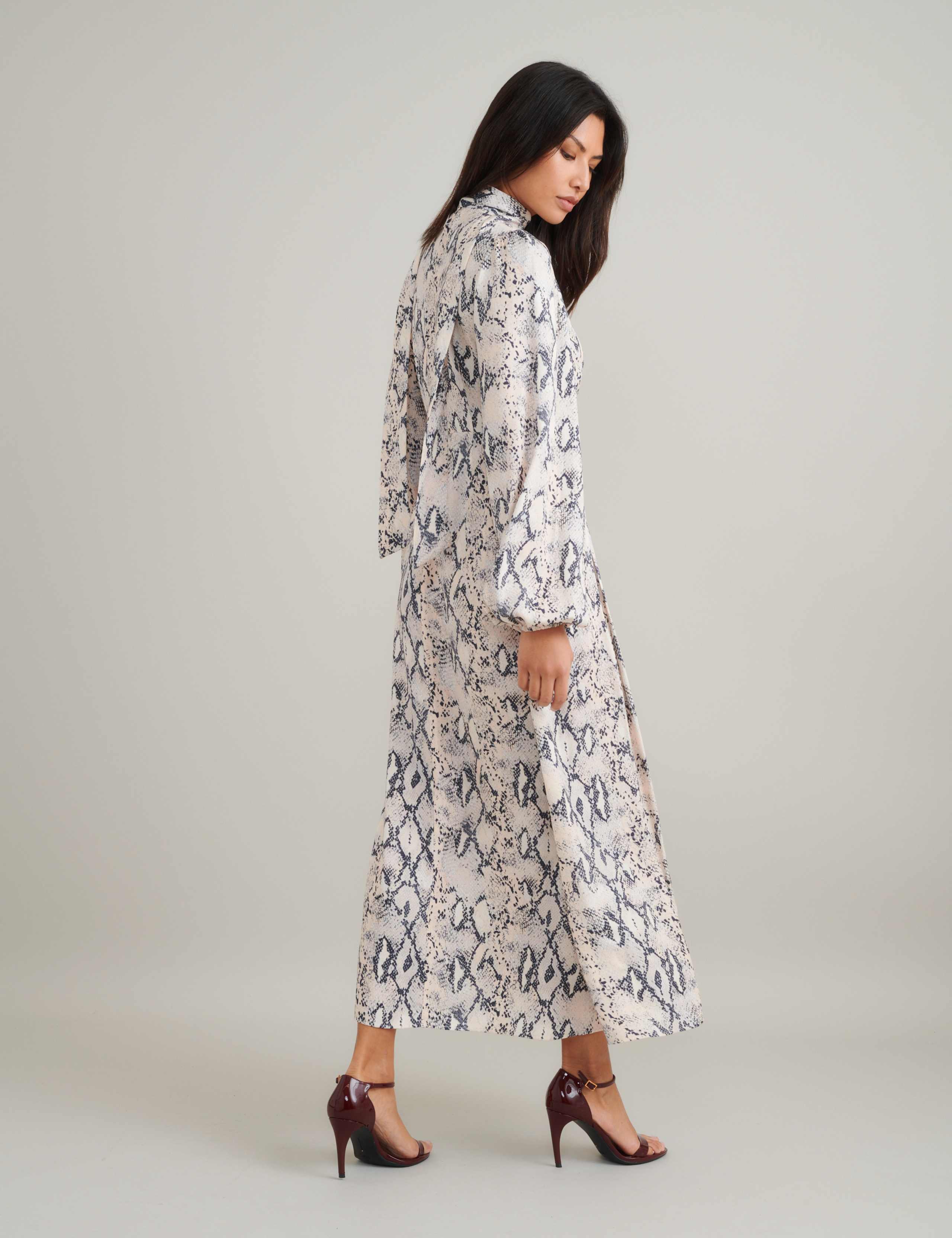Snake Print V-Neck Midi Smock Dress 2 of 5