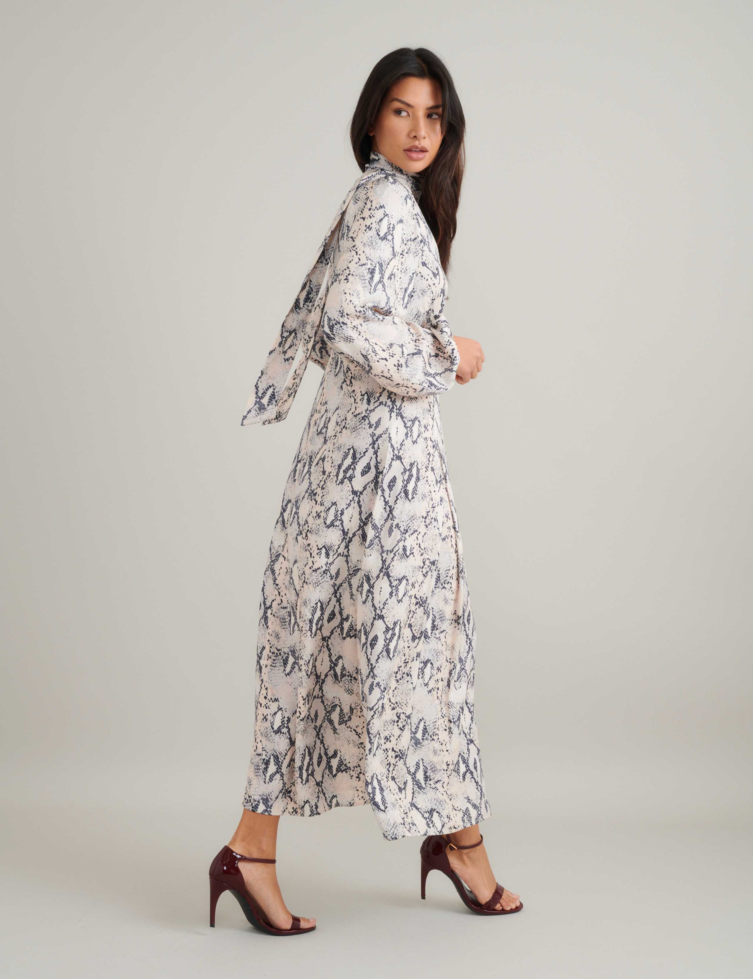 Snake Print V-Neck Midi Smock Dress 3 of 5