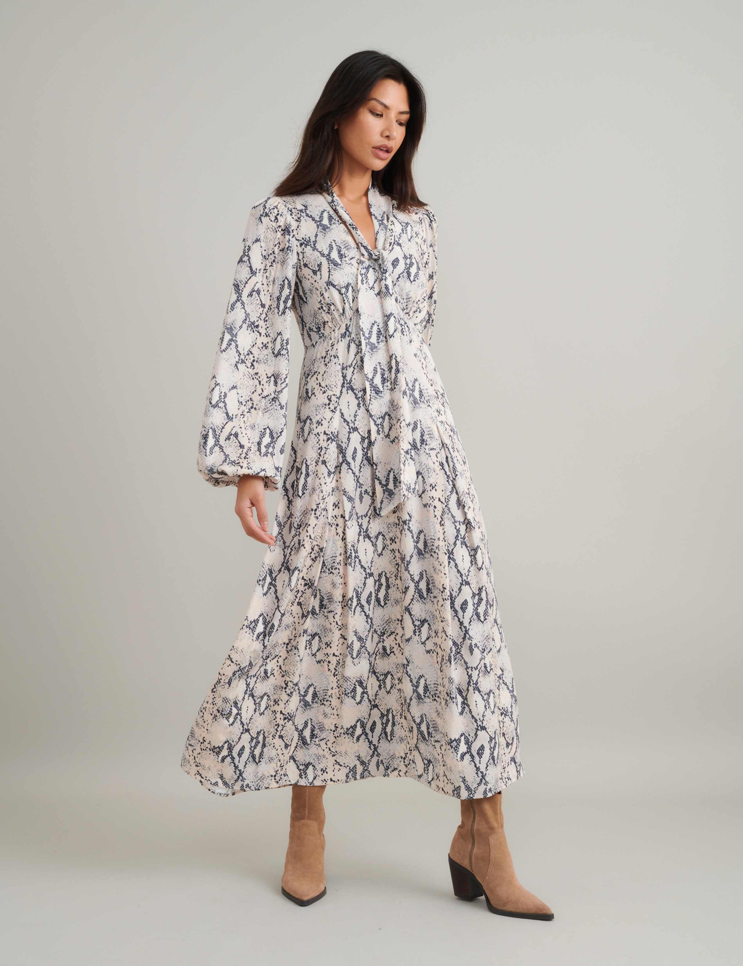 Snake Print V-Neck Midi Smock Dress 5 of 5