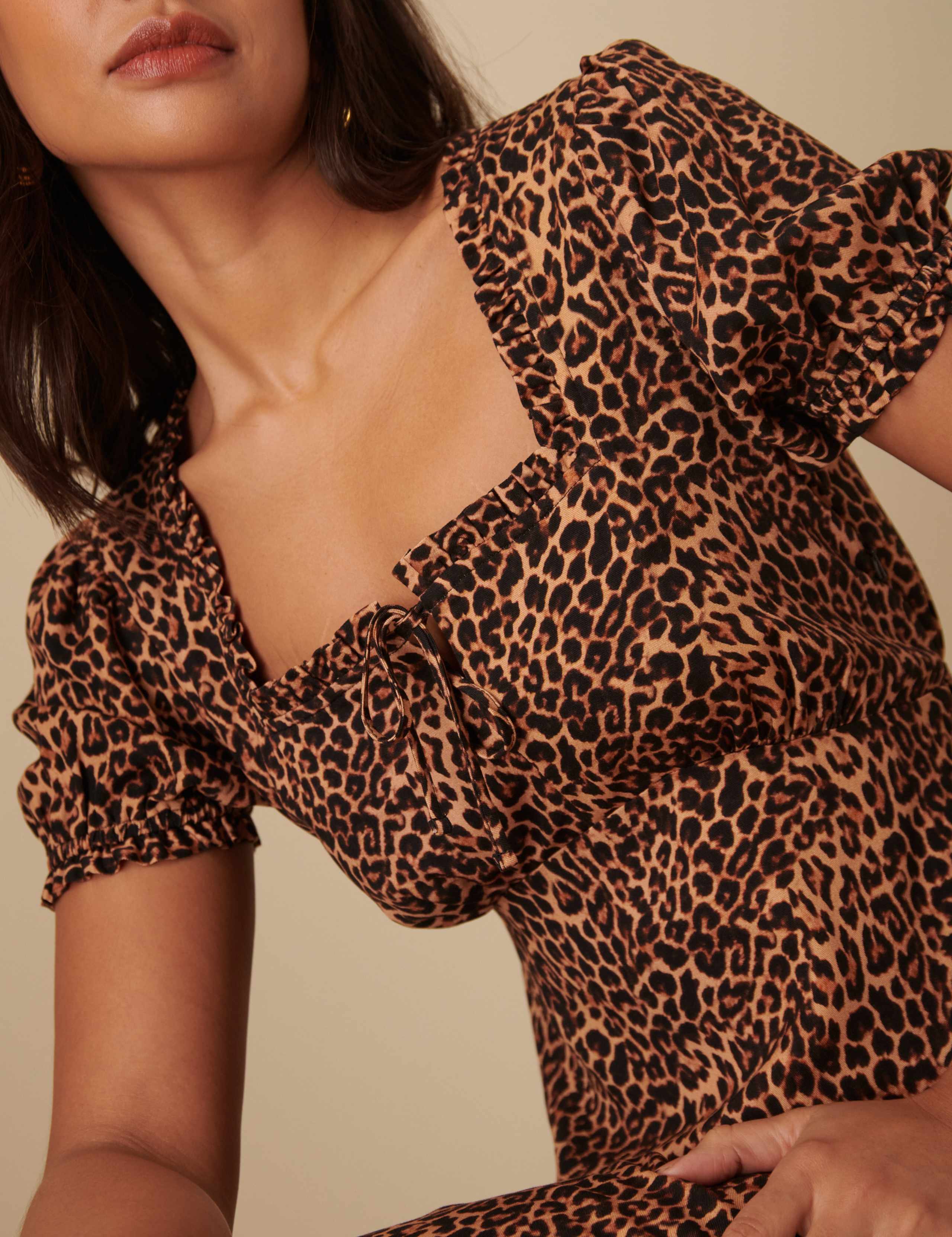 Leopard Print Square Neck Midi Tea Dress 3 of 4