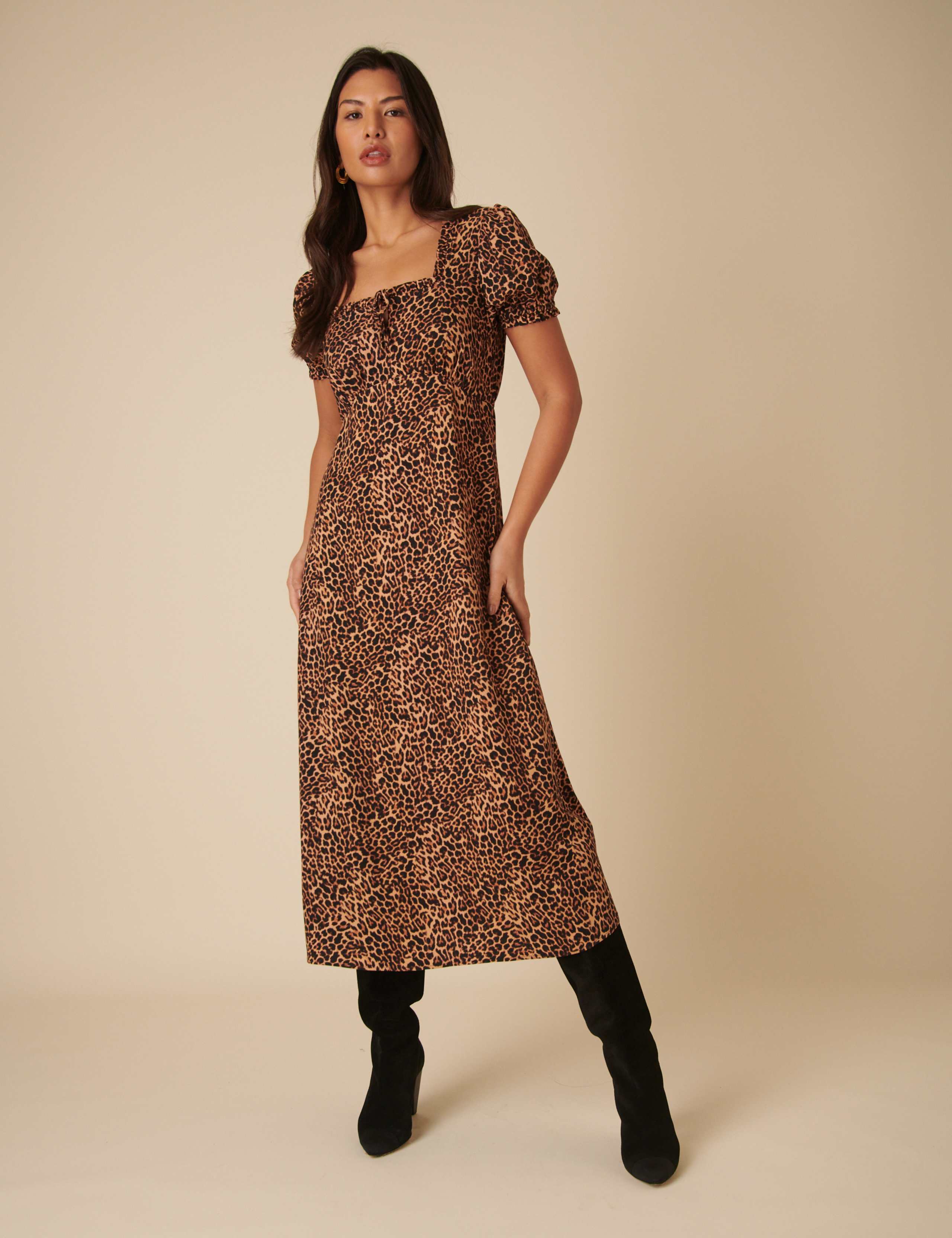 Leopard Print Square Neck Midi Tea Dress 4 of 4