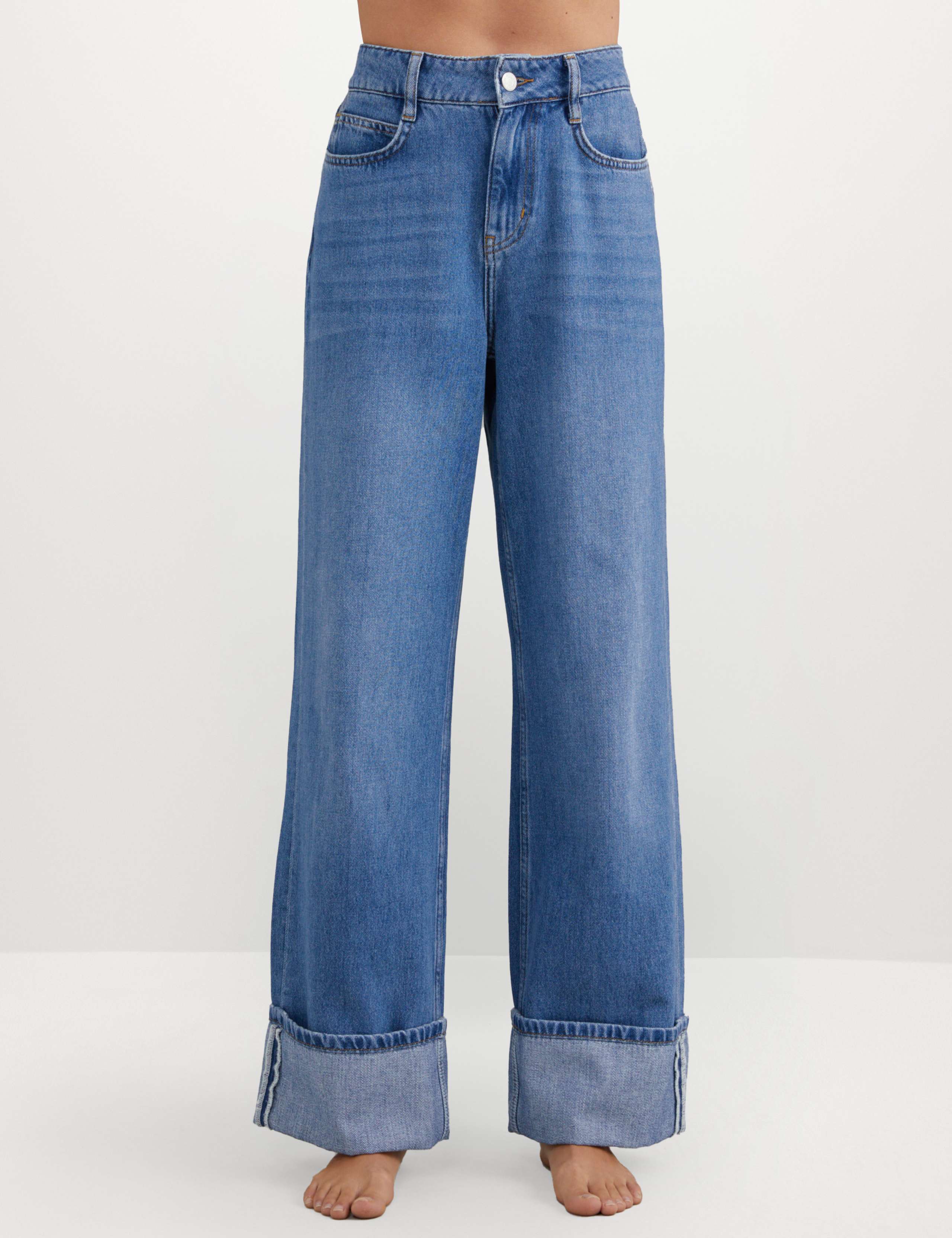 Pure Cotton Wide Leg Turn Up Jeans 2 of 5