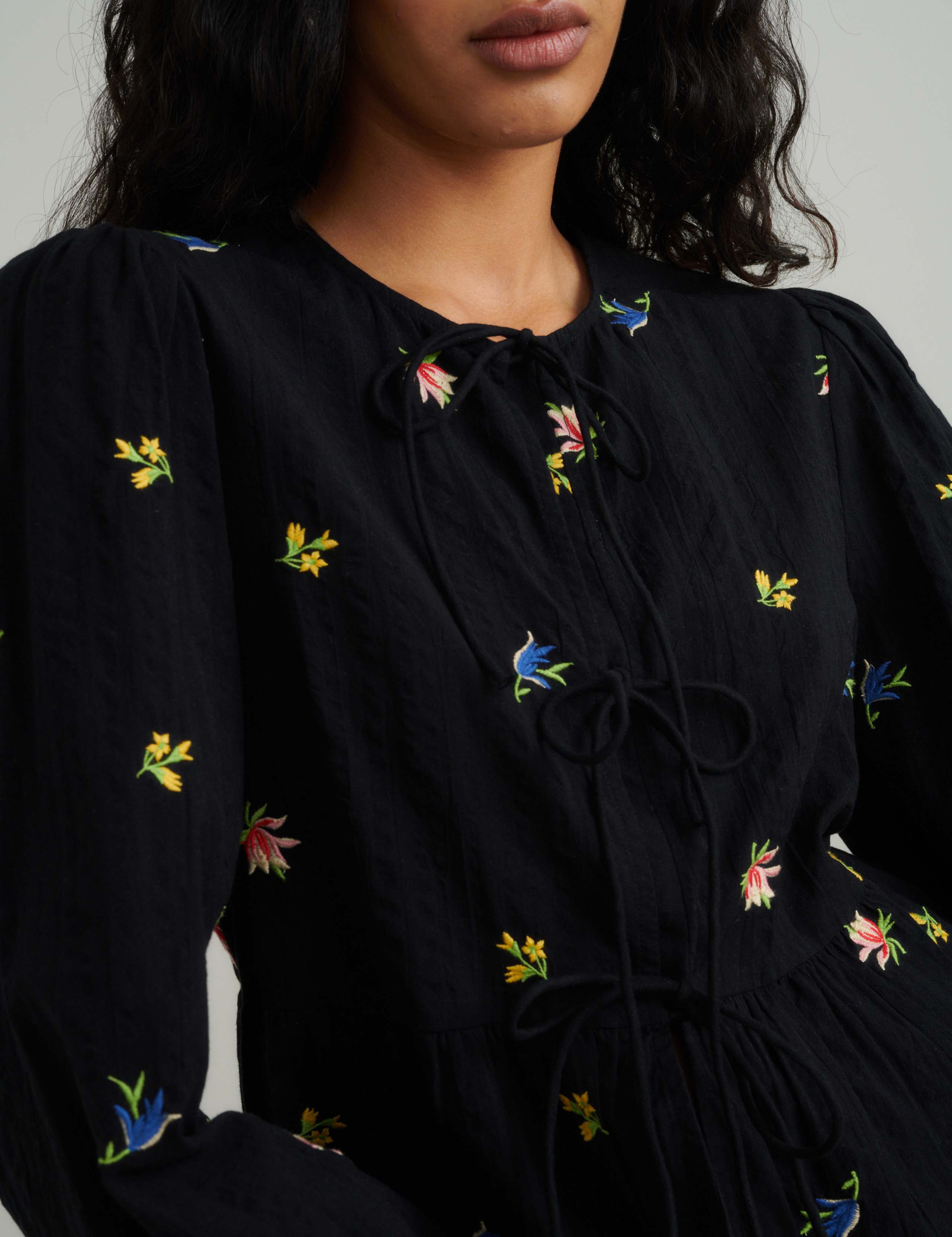Pure Cotton Embroidered Tie Front Blouse 4 of 5
