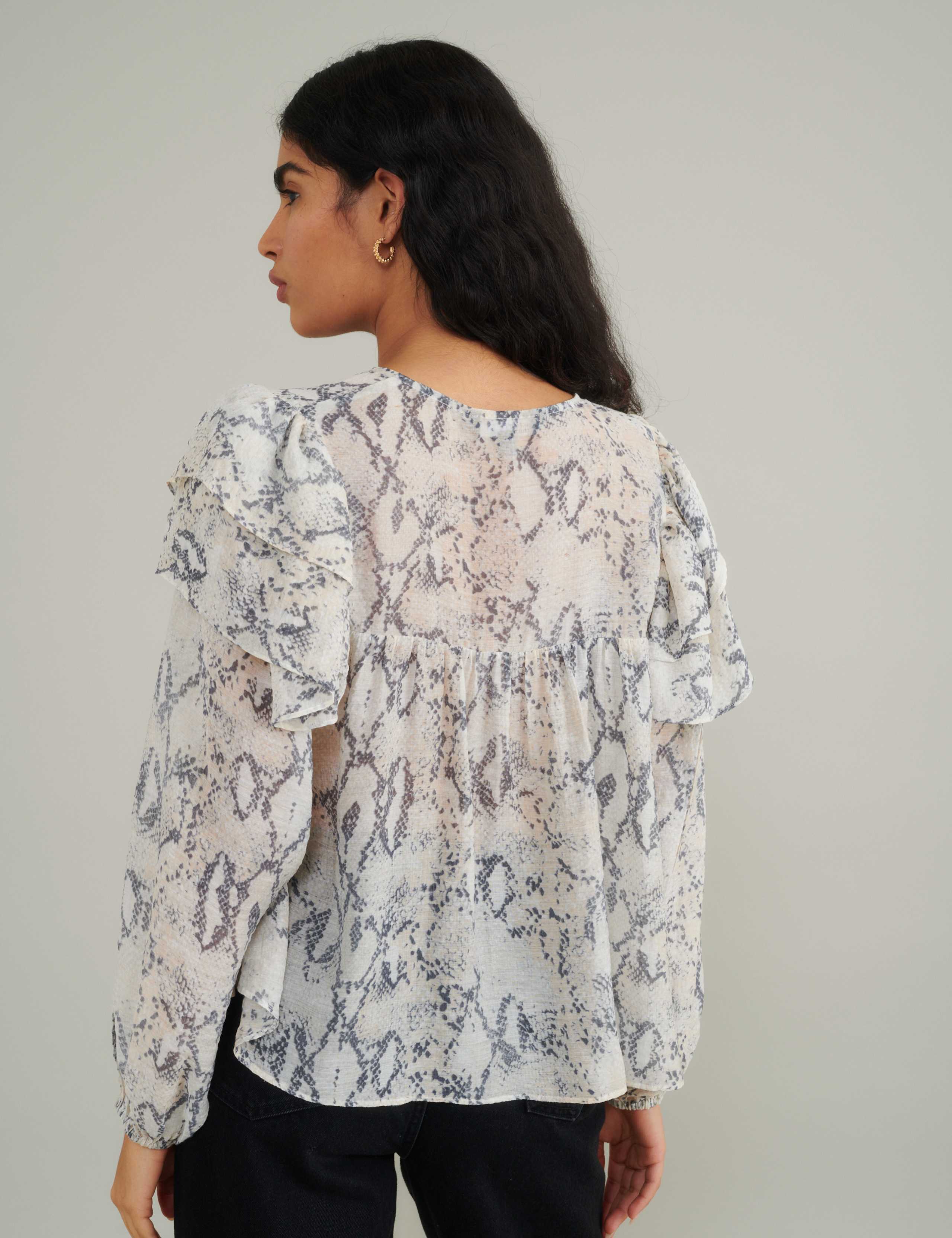 Snake Print Ruffle Top 2 of 5