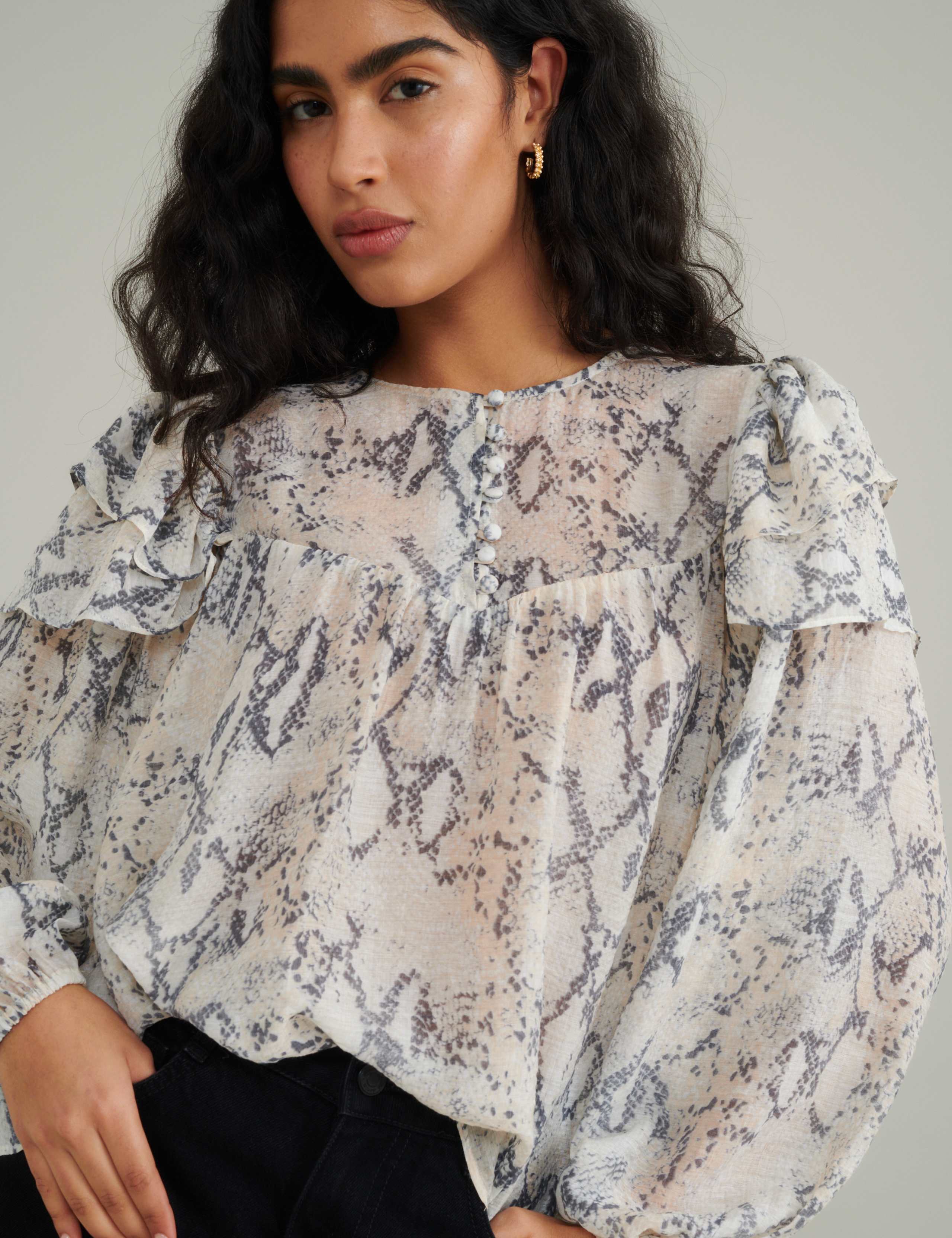 Snake Print Ruffle Top 4 of 5