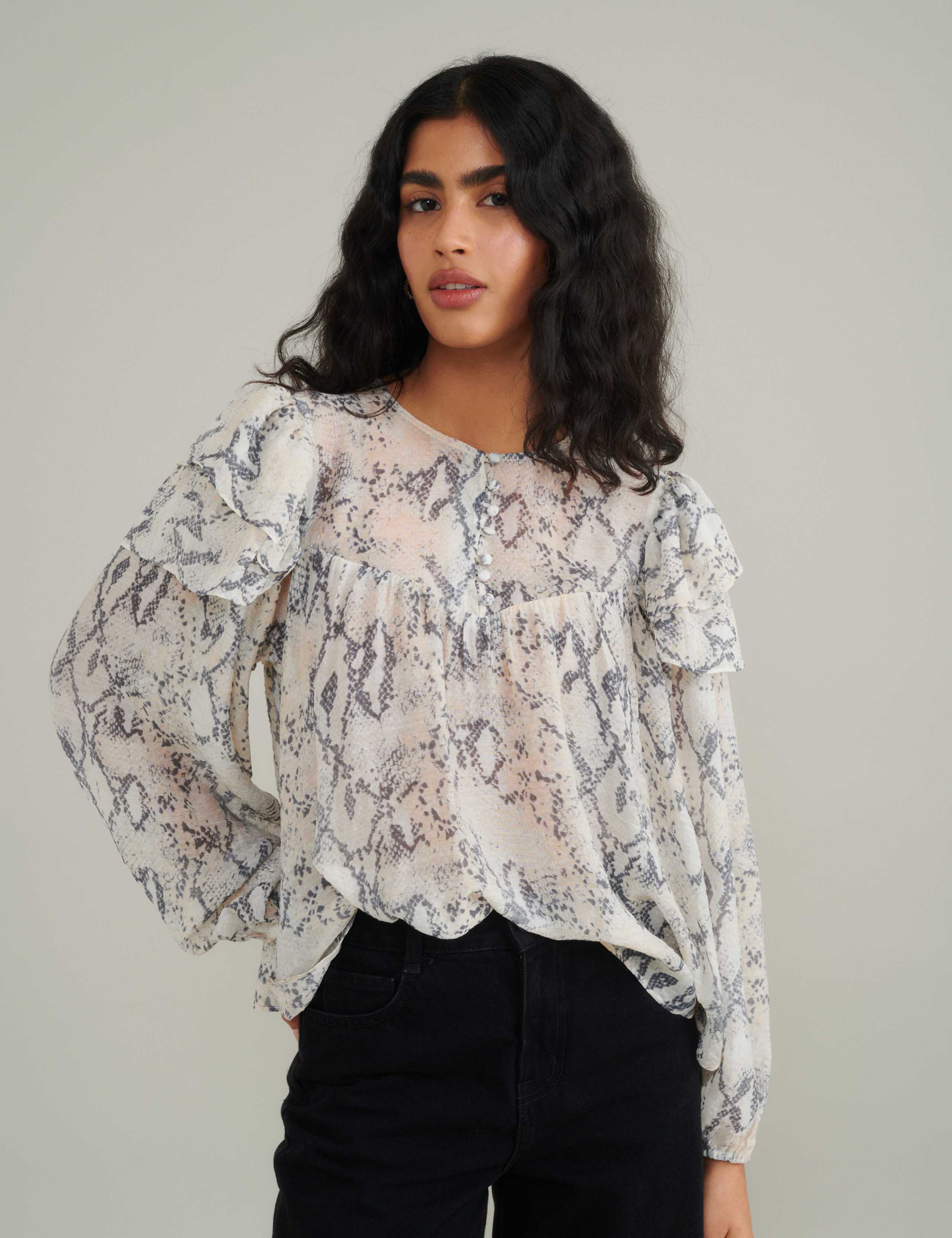 Snake Print Ruffle Top 5 of 5
