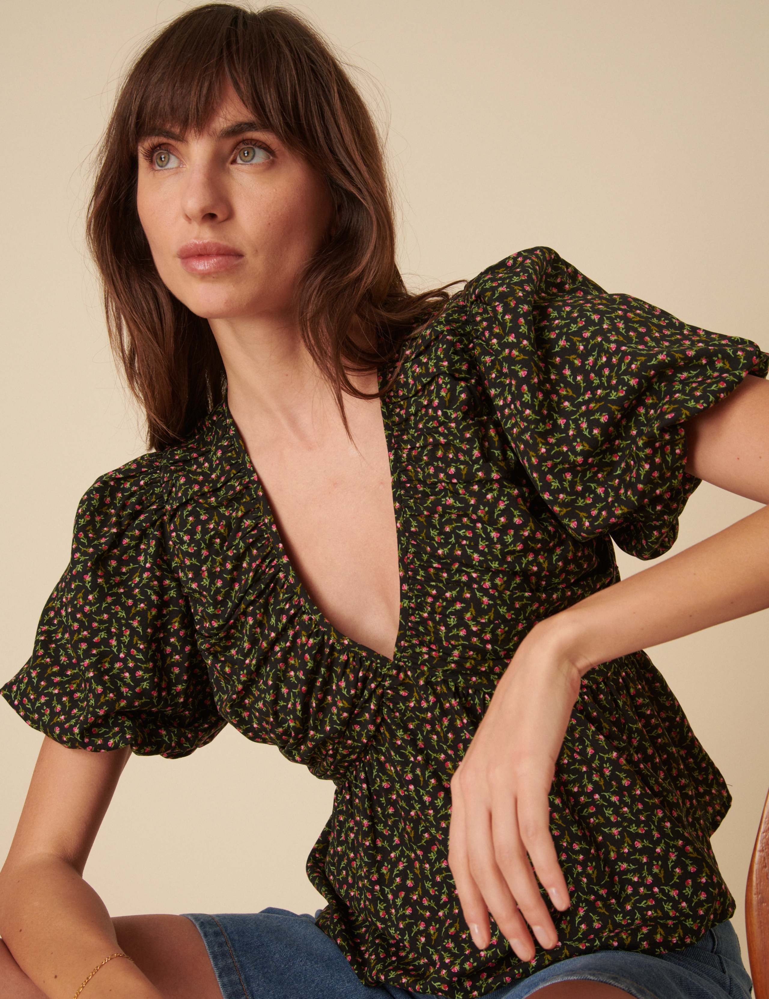 V-Neck Floral Blouse 1 of 4