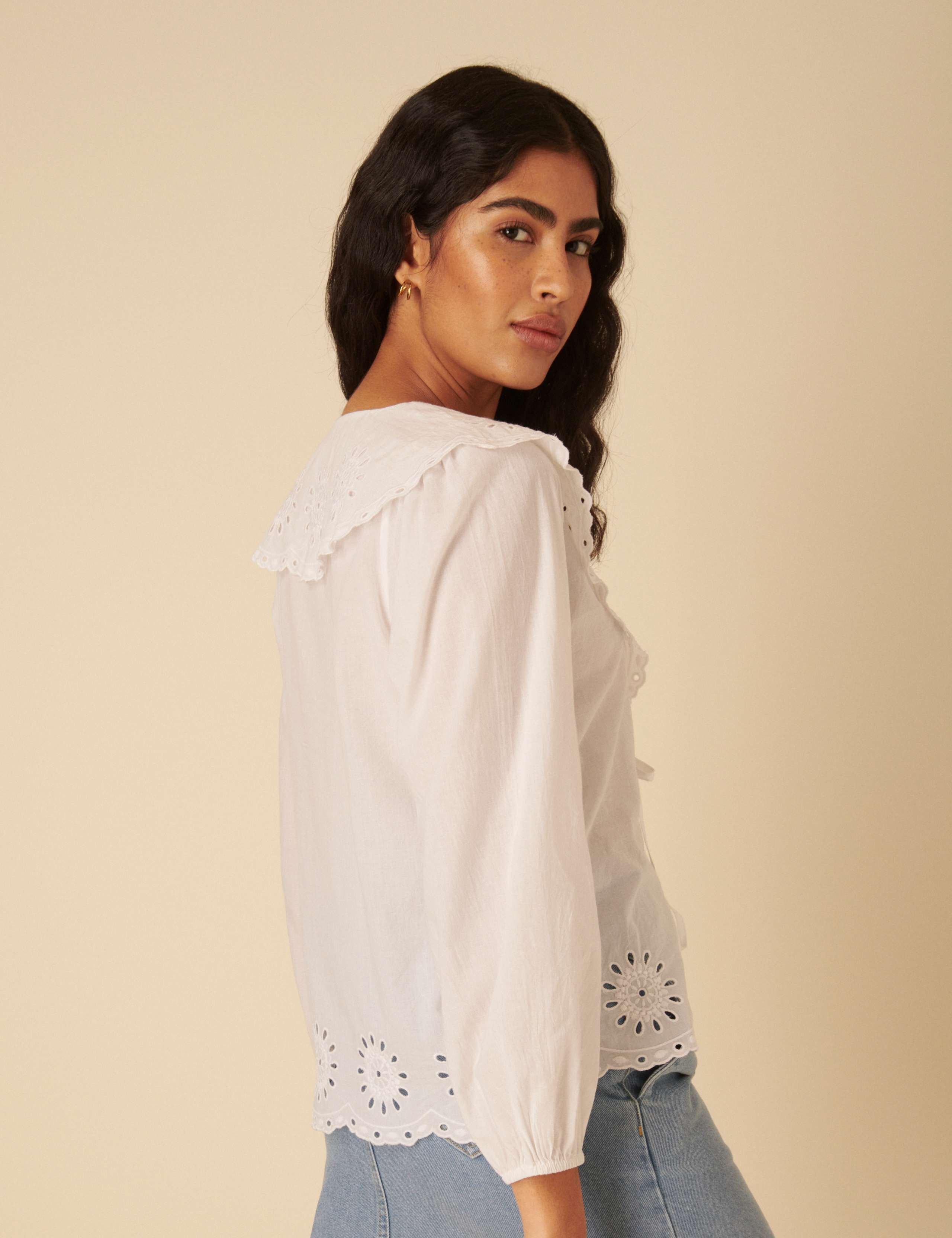 Pure Cotton Broderie Tie Front Blouse 3 of 4