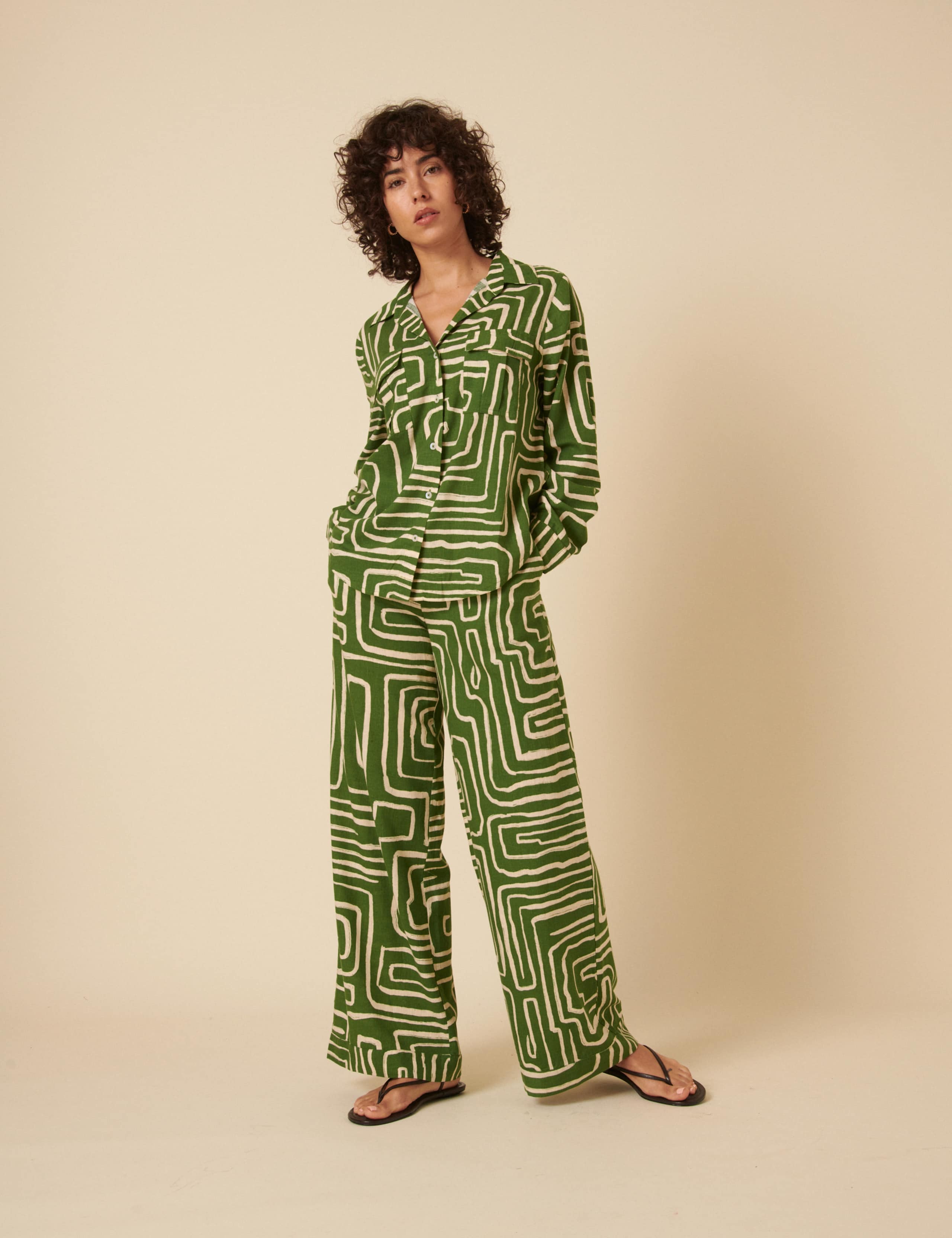 Lyocell Rich Printed Collared Oversized Shirt 1 of 5