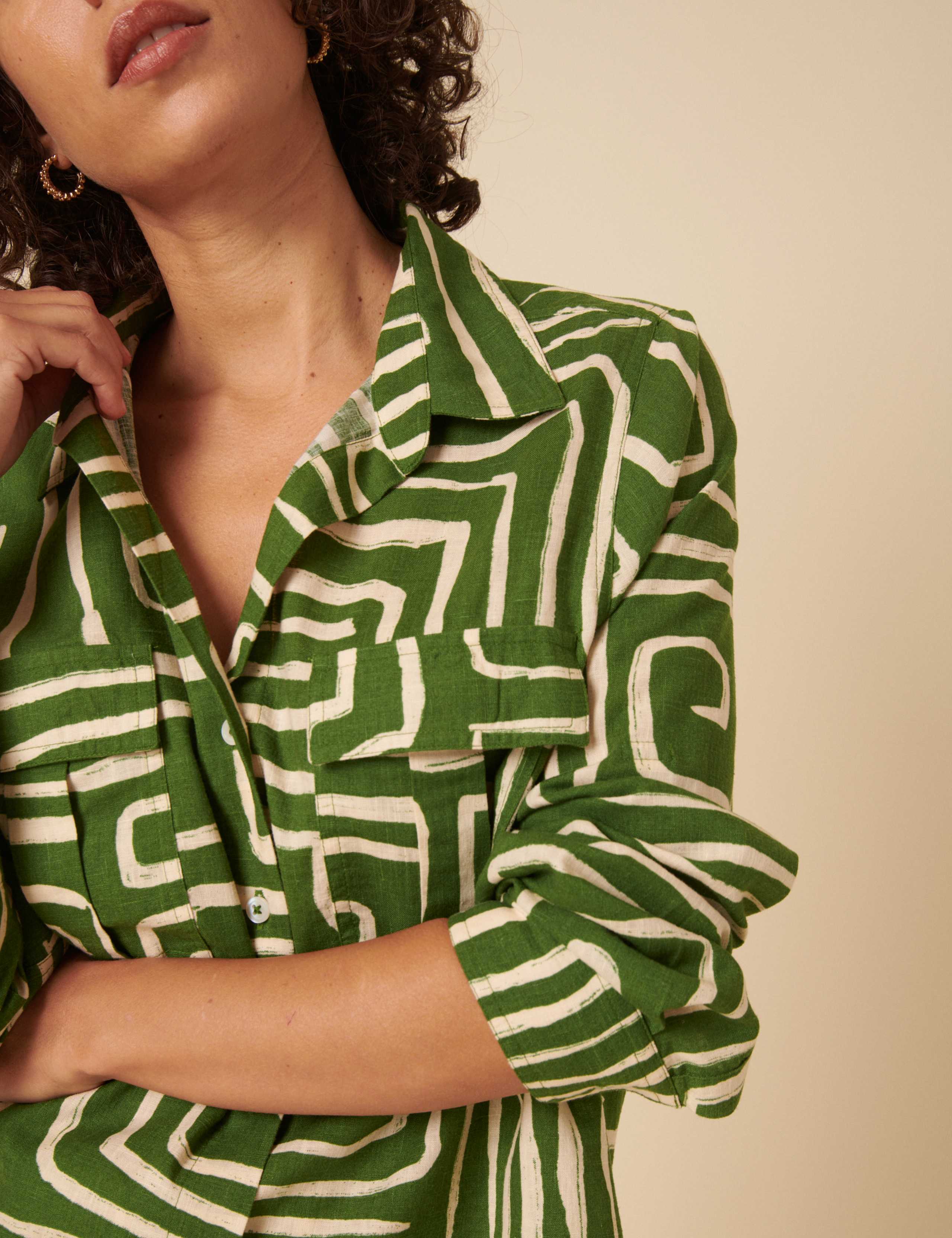 Lyocell Rich Printed Collared Oversized Shirt 4 of 5