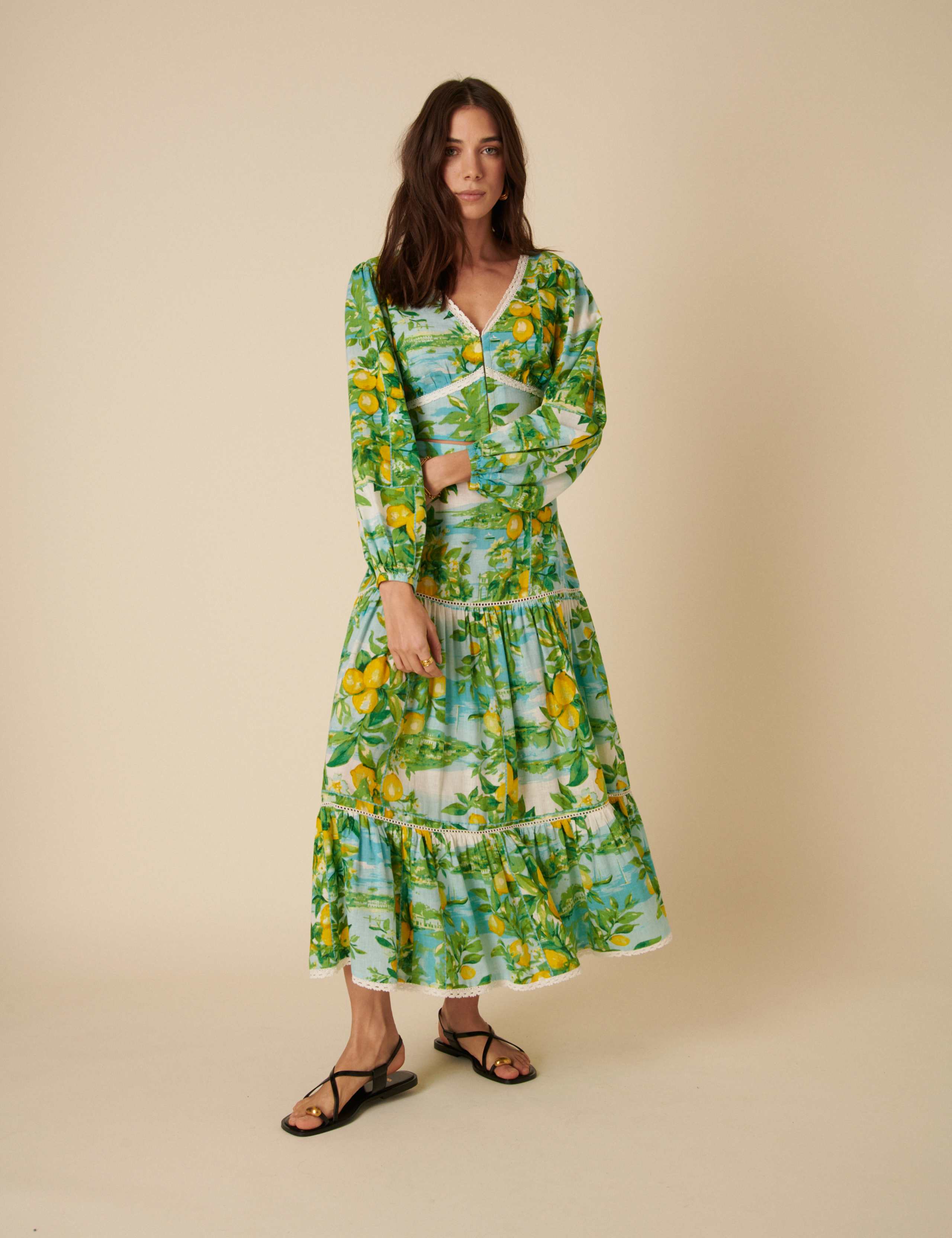 Printed V-Neck Lace Detail Top with Linen 5 of 5