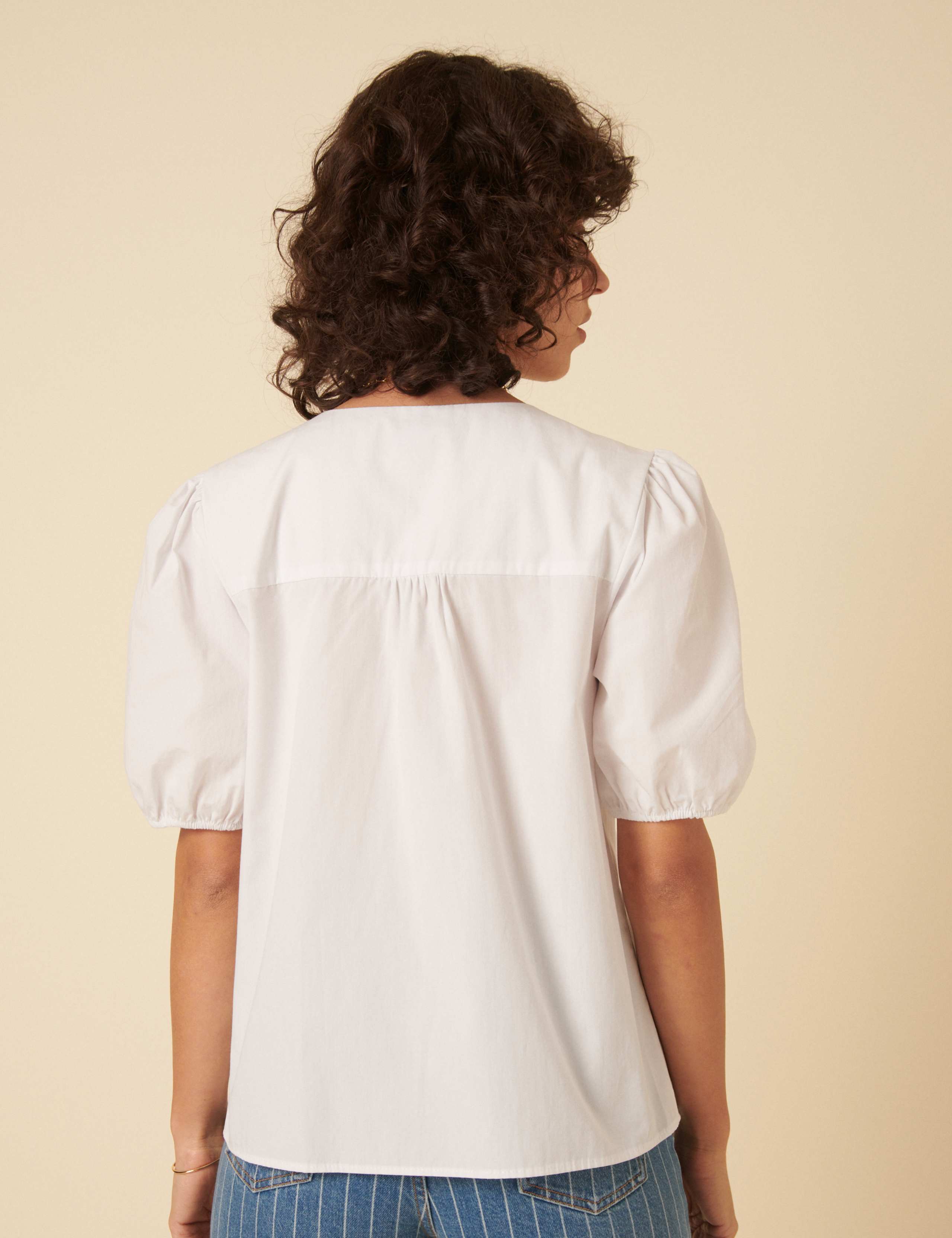 Pure Cotton V-Neck Relaxed Puff Sleeve Blouse 3 of 4