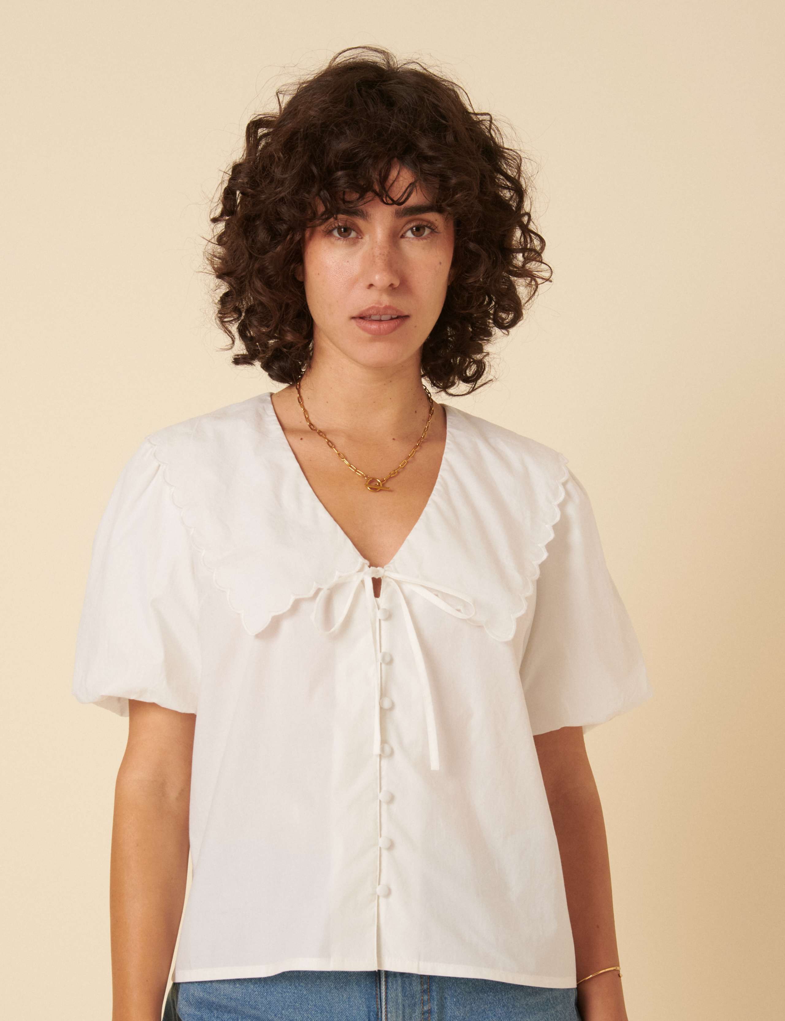 Pure Cotton Collared Puff Sleeve Blouse 5 of 6