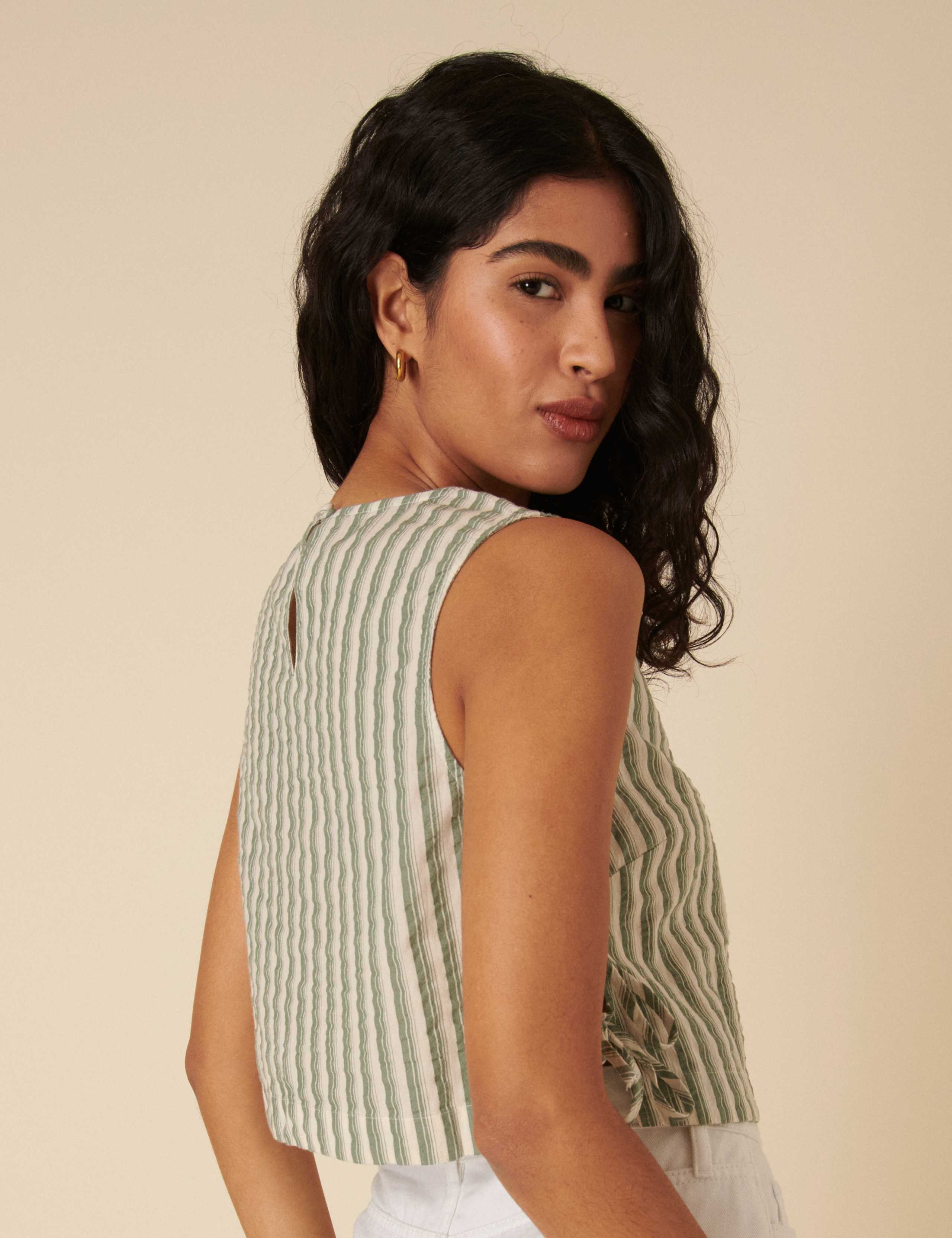 Pure Cotton Striped Relaxed Crop Top 3 of 4