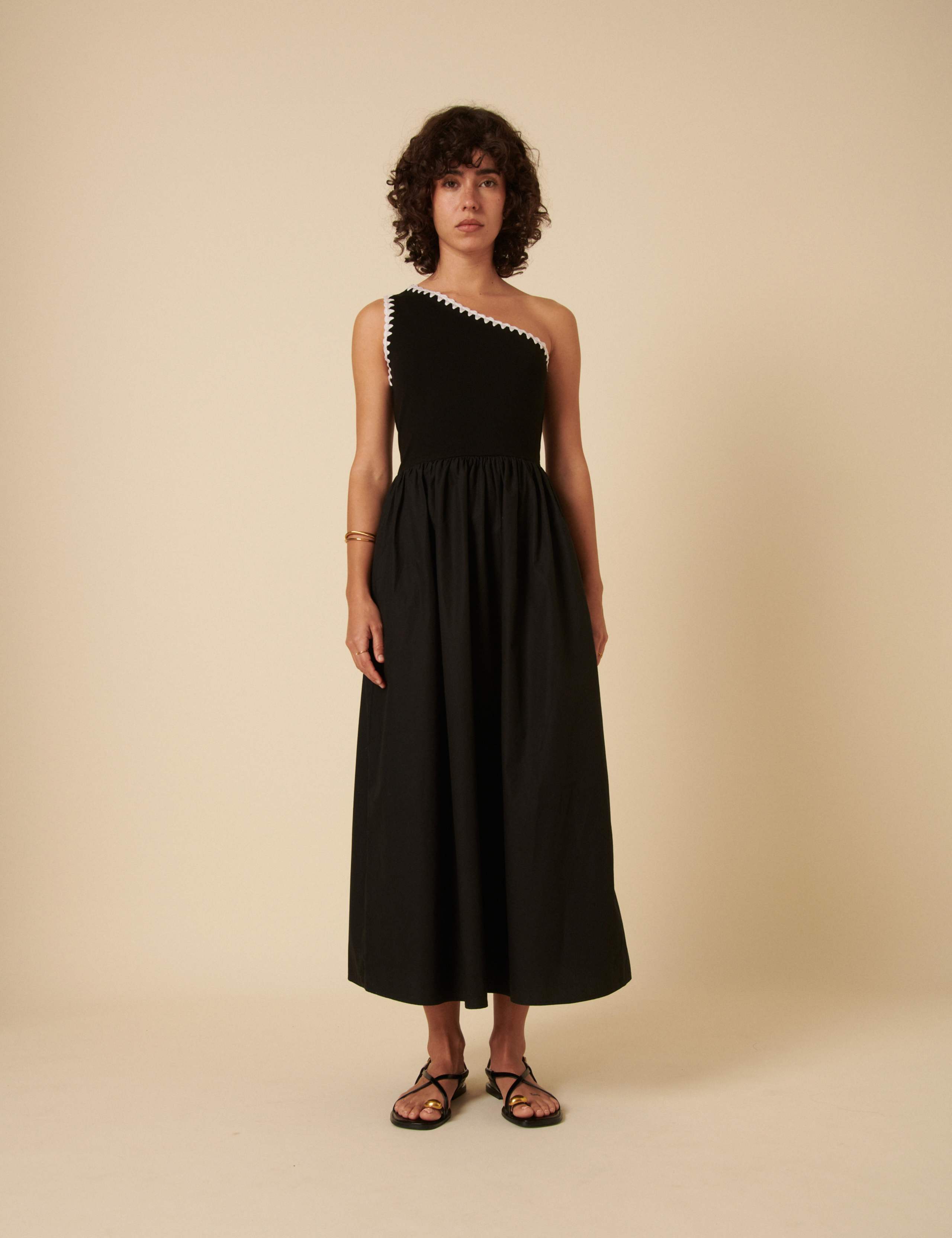 Cotton Rich One Shoulder Midaxi Waisted Dress 2 of 5
