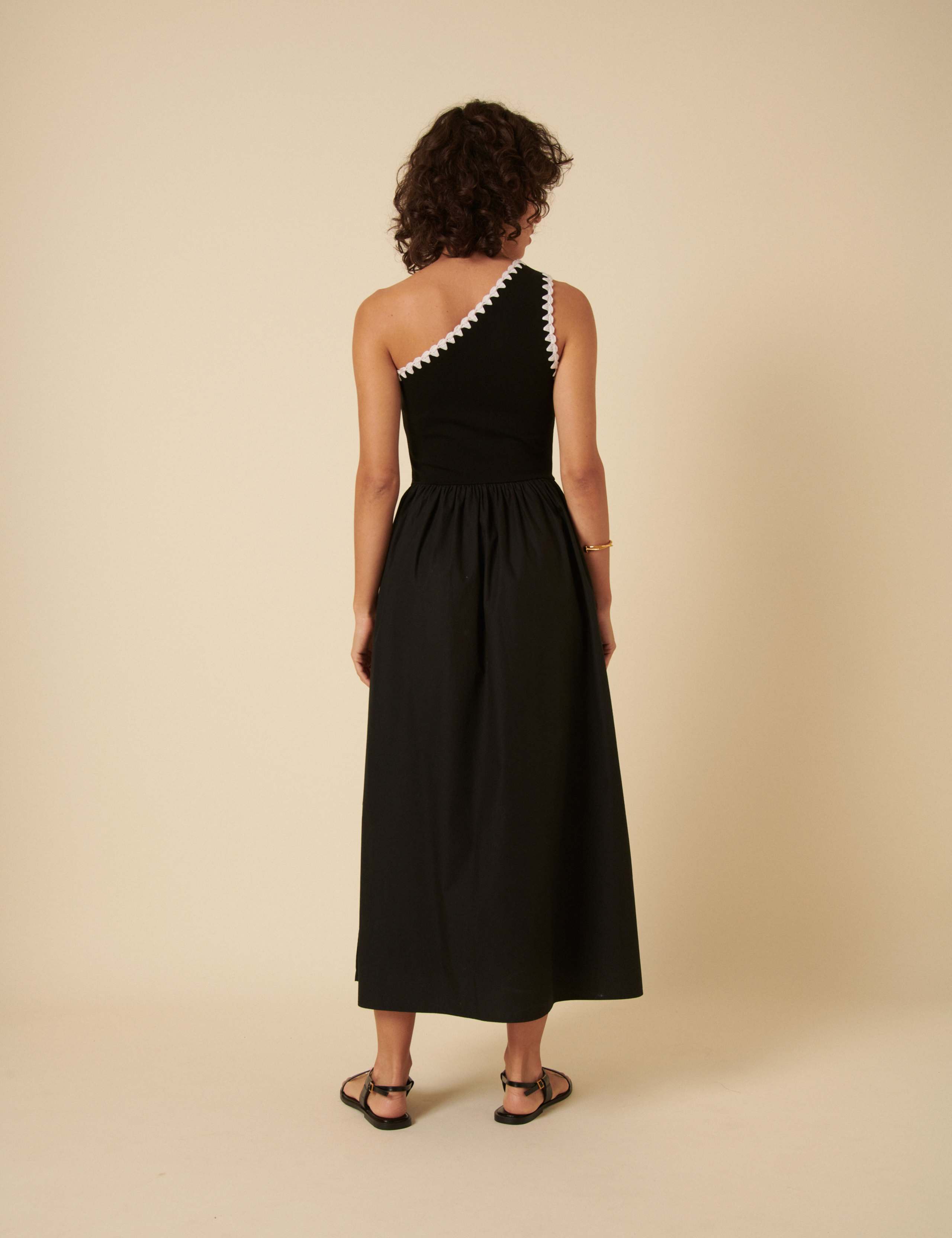 Cotton Rich One Shoulder Midaxi Waisted Dress 3 of 5